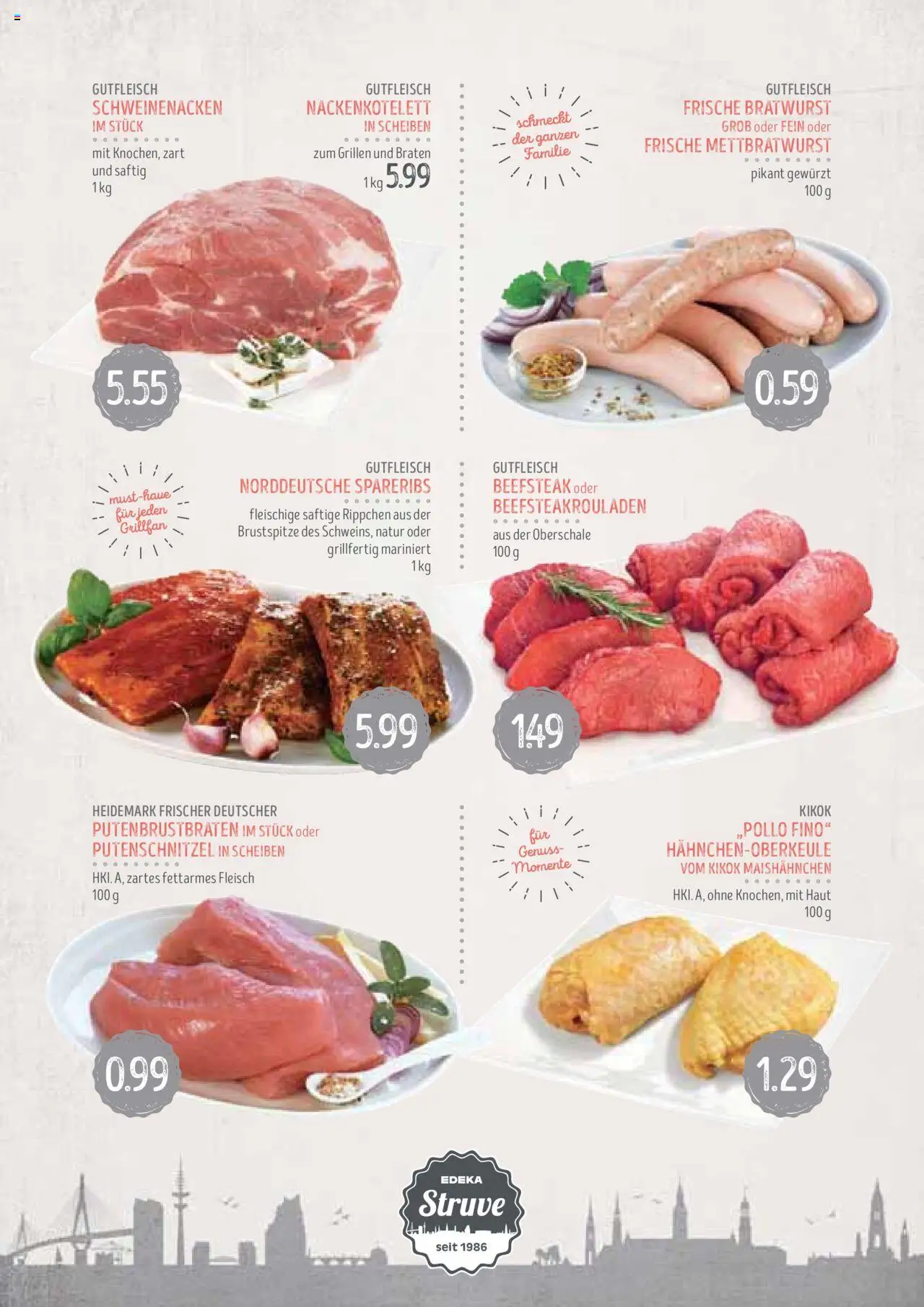 Edeka Struve Prospekt 	 - gültig ab dem 12.08.2025 | Seite: 4 | Produkte: Bratwurst, Schweinenacken, Putenschnitzel, Fleisch