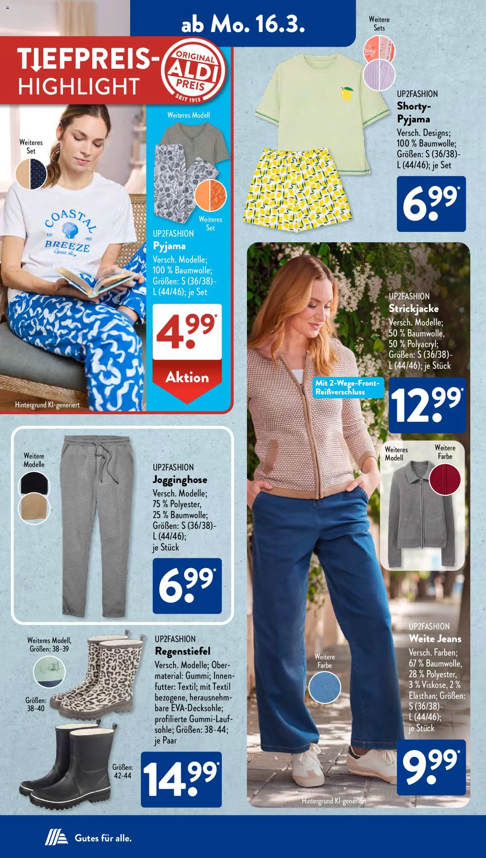 Aldi Süd Prospekt 	 – gültig ab 16.03.2026 | Seite: 5 | Produkte: Up2fashion, Pyjama, Strickjacke, Jeans
