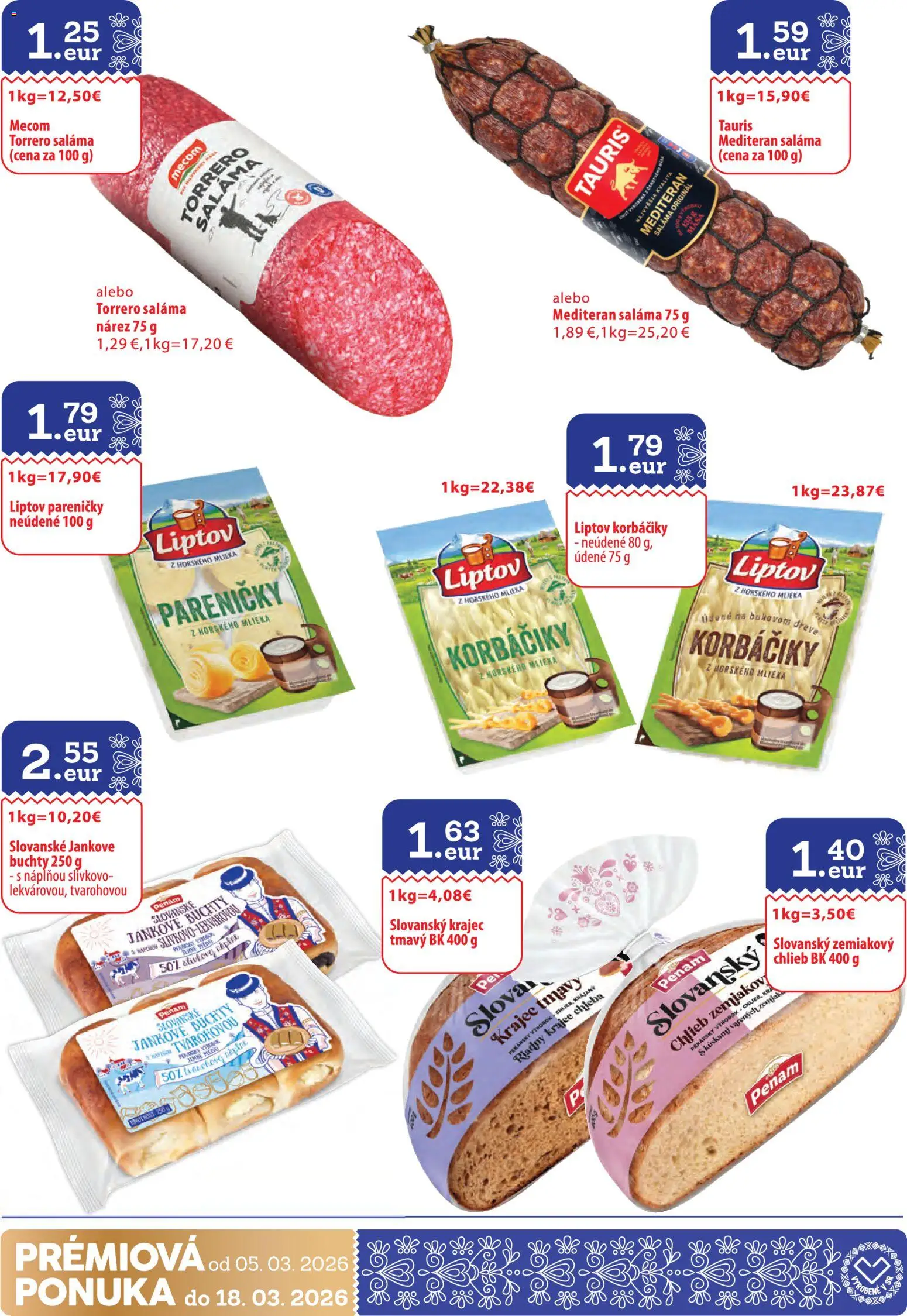 Nové CBA Komfos akcie – leták je platný od 05.03.2026 | Strana: 28 | Produkty: Chlieb, Saláma