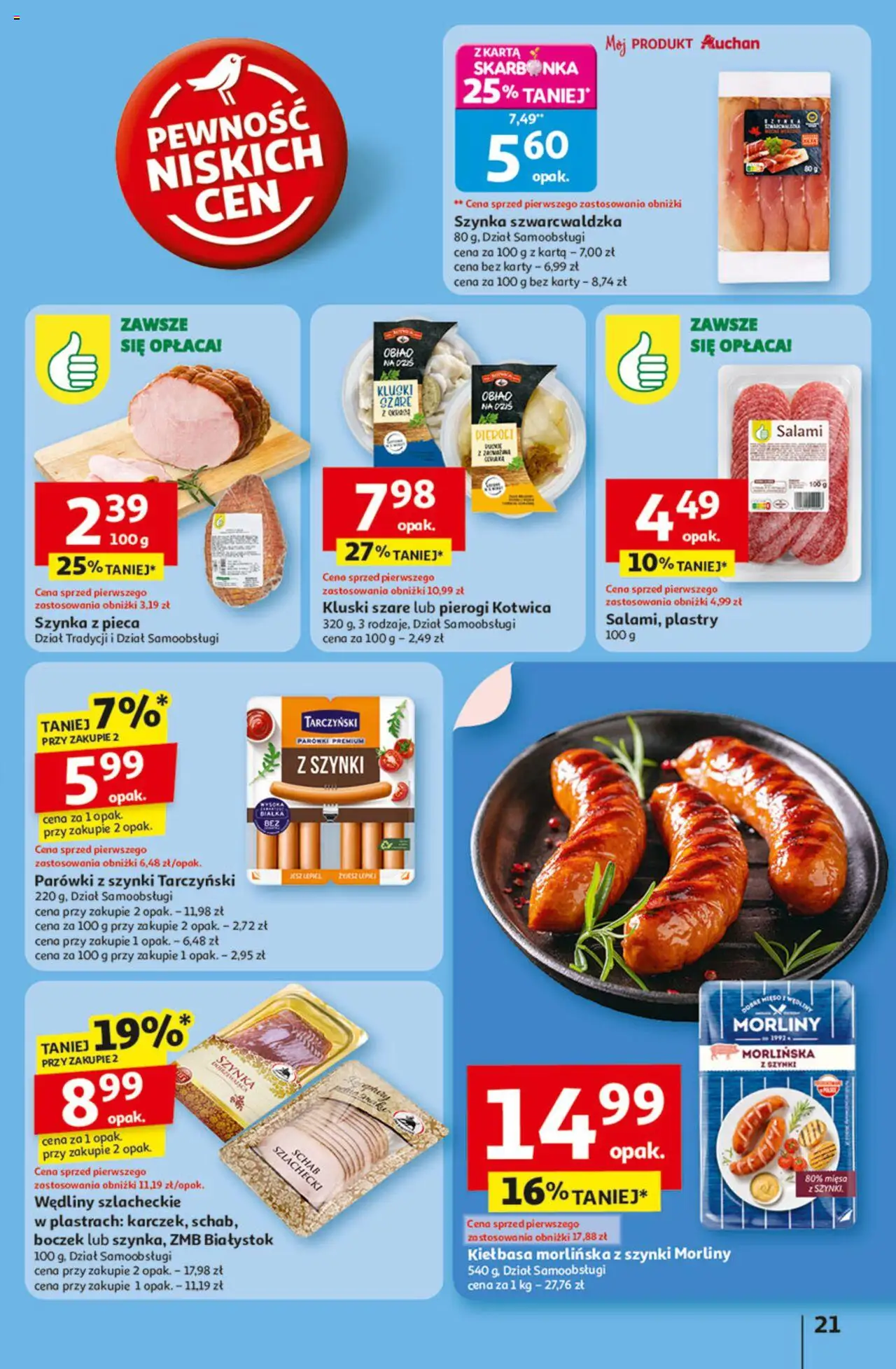 Auchan Gazetka - Odlotowe ceny na start szkoły Hipermarket od 14.08.2025 | Strona: 21 | Produkty: Kiełbasa, Schab, Parówki, Szynka