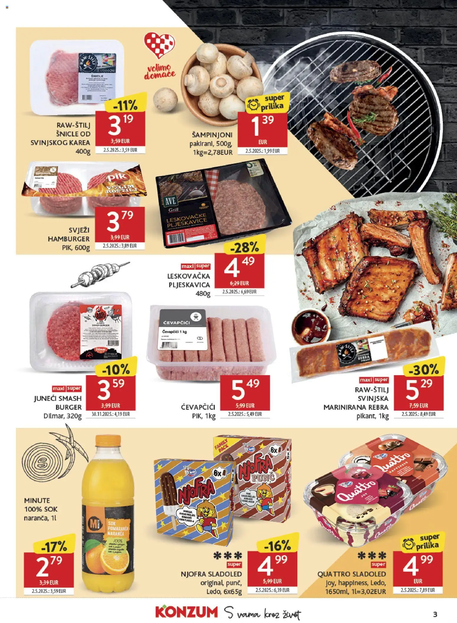 Konzum katalog | vrijedi od 15.04.2026 | Stranica: 3 | Proizvodi: Sok, Ledo, Sladoled, Hamburger