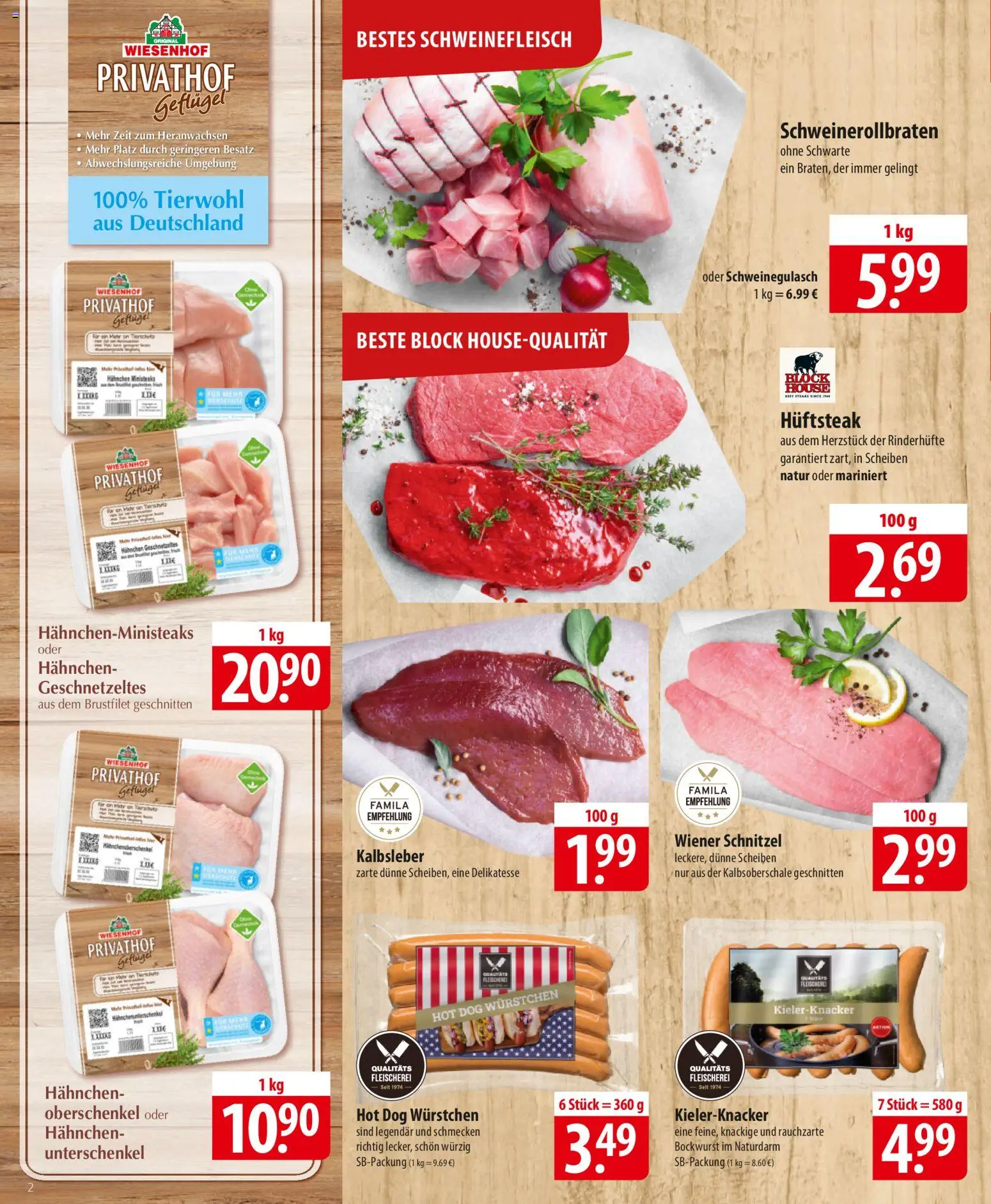 Famila Prospekt 	 – gültig ab 10.11.2025 | Seite: 2 | Produkte: Schweinegulasch, Bockwurst, Kalbsleber, Schweinefleisch