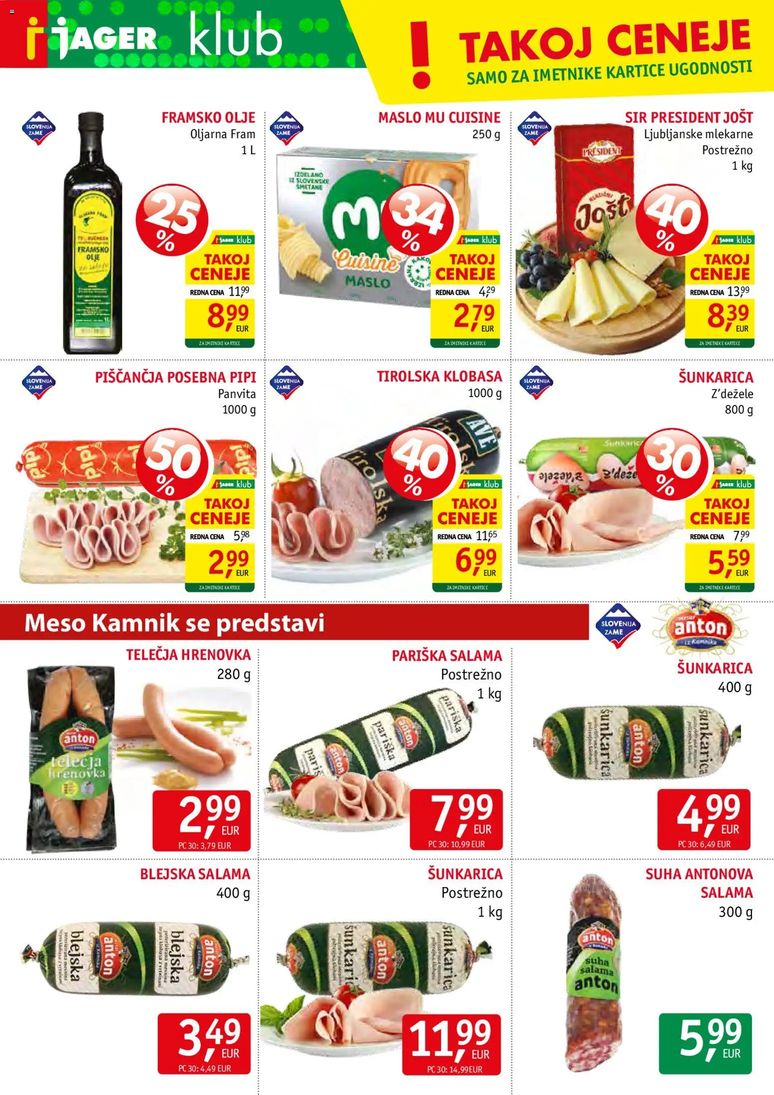 Novi Jager katalog ponudbe – veljaven od 22.04.2026 | Stran: 4 | Izdelki: Maslo, Sir, Olje, Salama