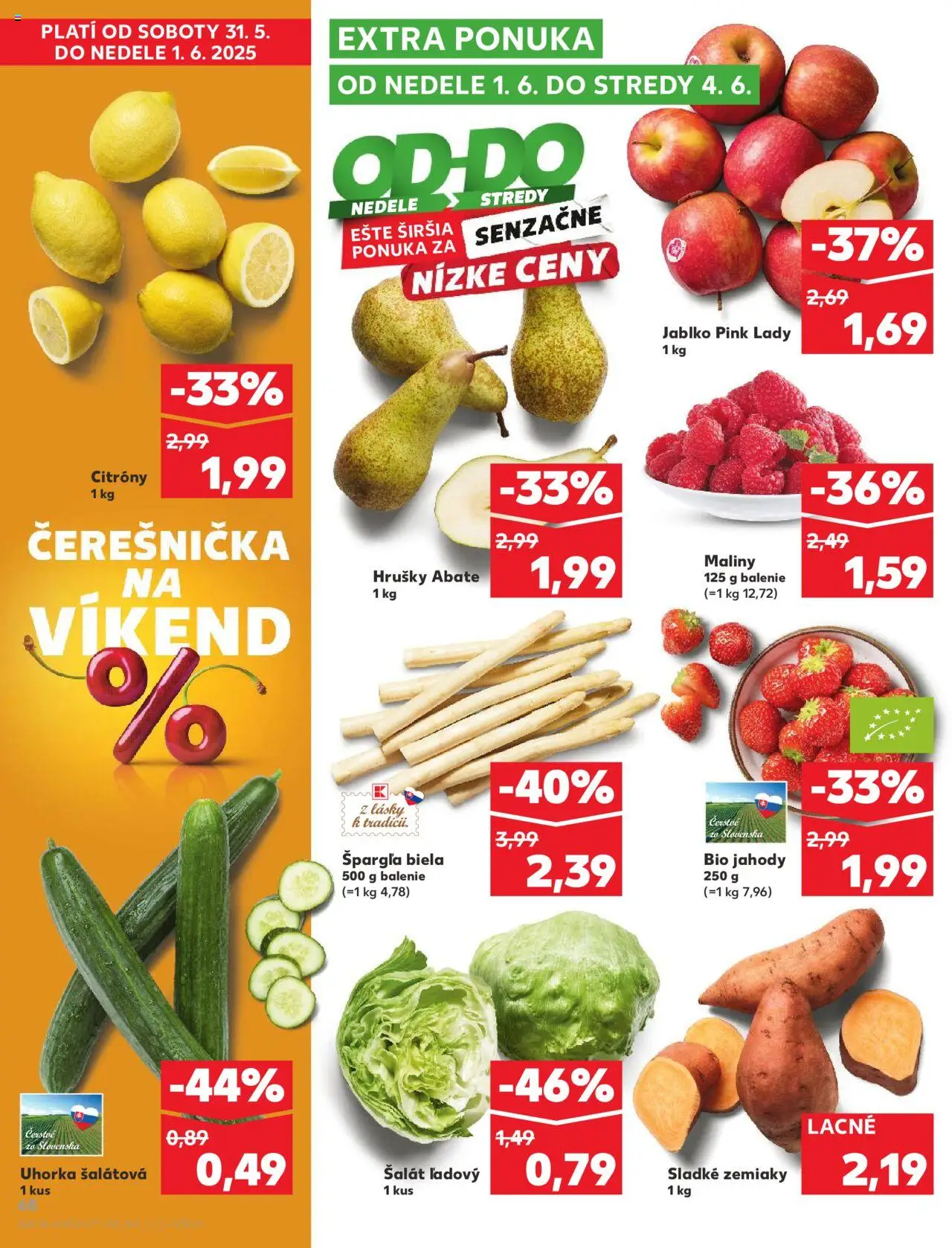 Nové Kaufland akcie – leták je platný od 29.05.2025 | Strana: 68 | Produkty: Citróny, Jahody, Šalát, Špargľa