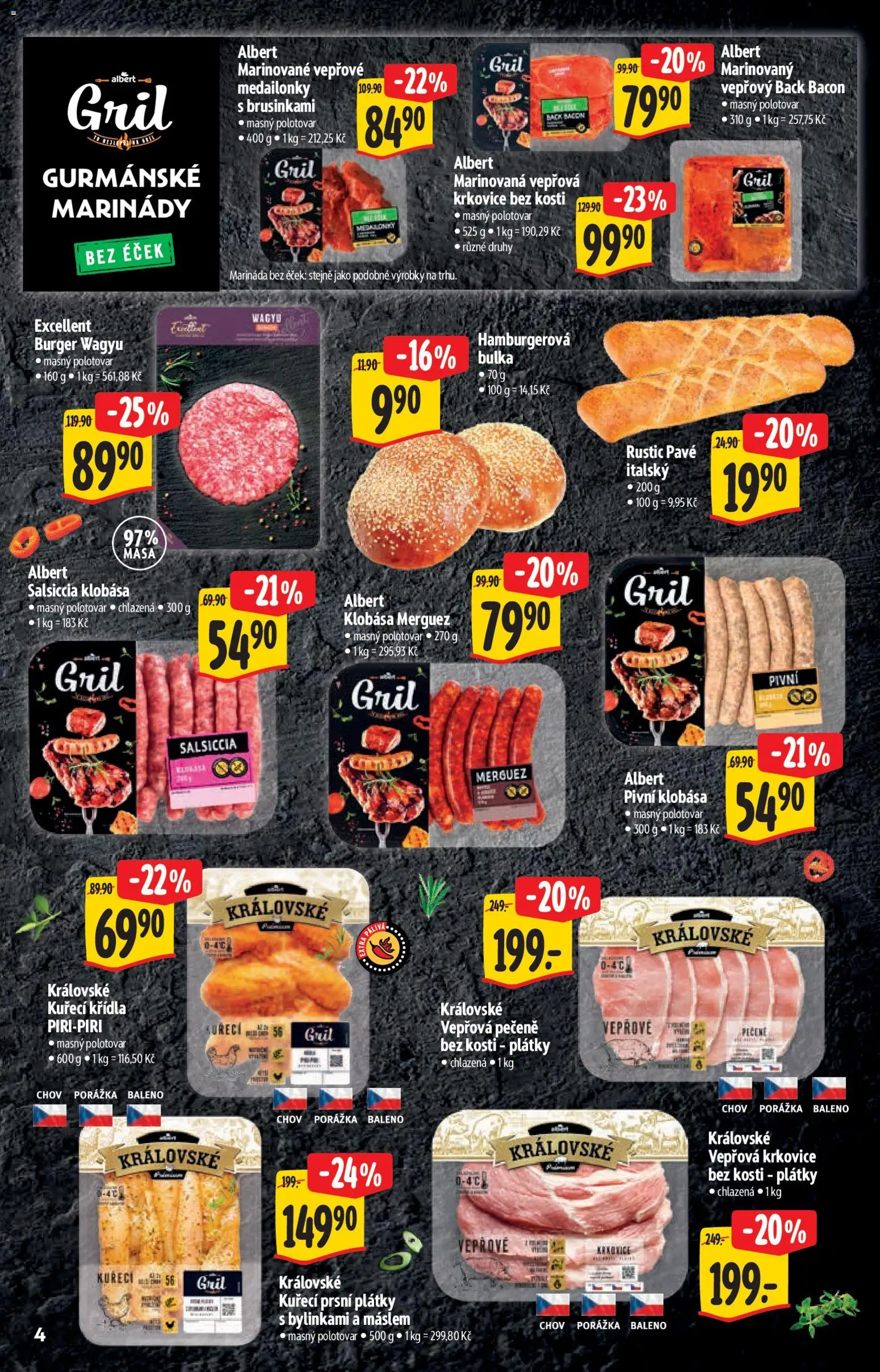 Albert katalog - Supermarket od 22.04.2026 | Strana: 4 | Produkty: Vepřová pečeně, Klobása, Salsiccia, Krkovice bez kosti