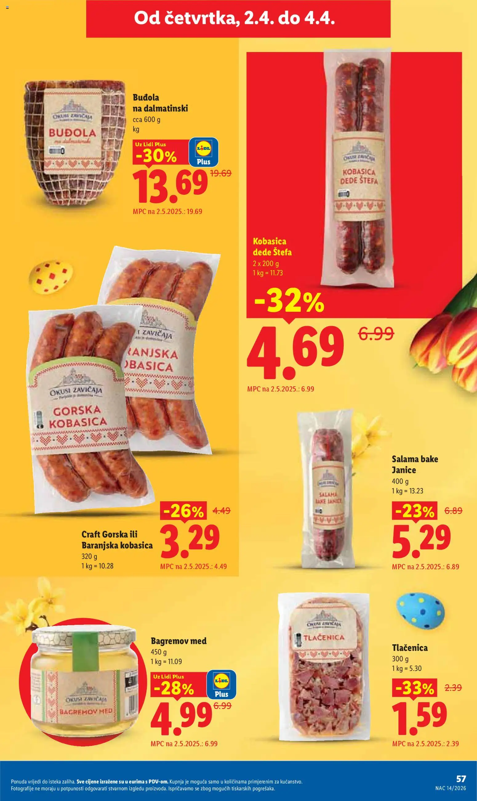Lidl katalog | vrijedi od 30.03.2026 | Stranica: 57 | Proizvodi: Med, Salama, Buđola, Kobasica