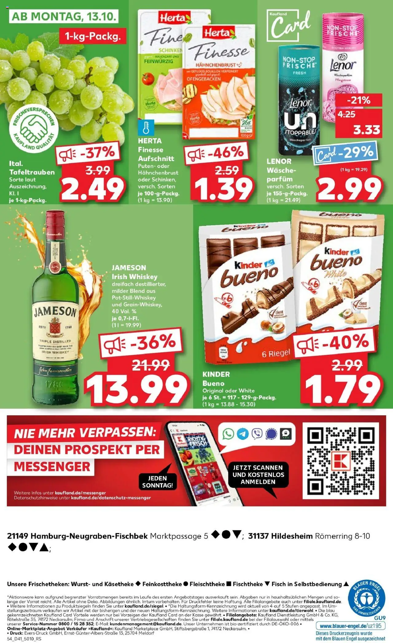 Kaufland prospekt Hamburg	 – gültig ab 09.10.2025 | Seite: 54 | Produkte: Kinder bueno, Jameson, Herta finesse, Whiskey