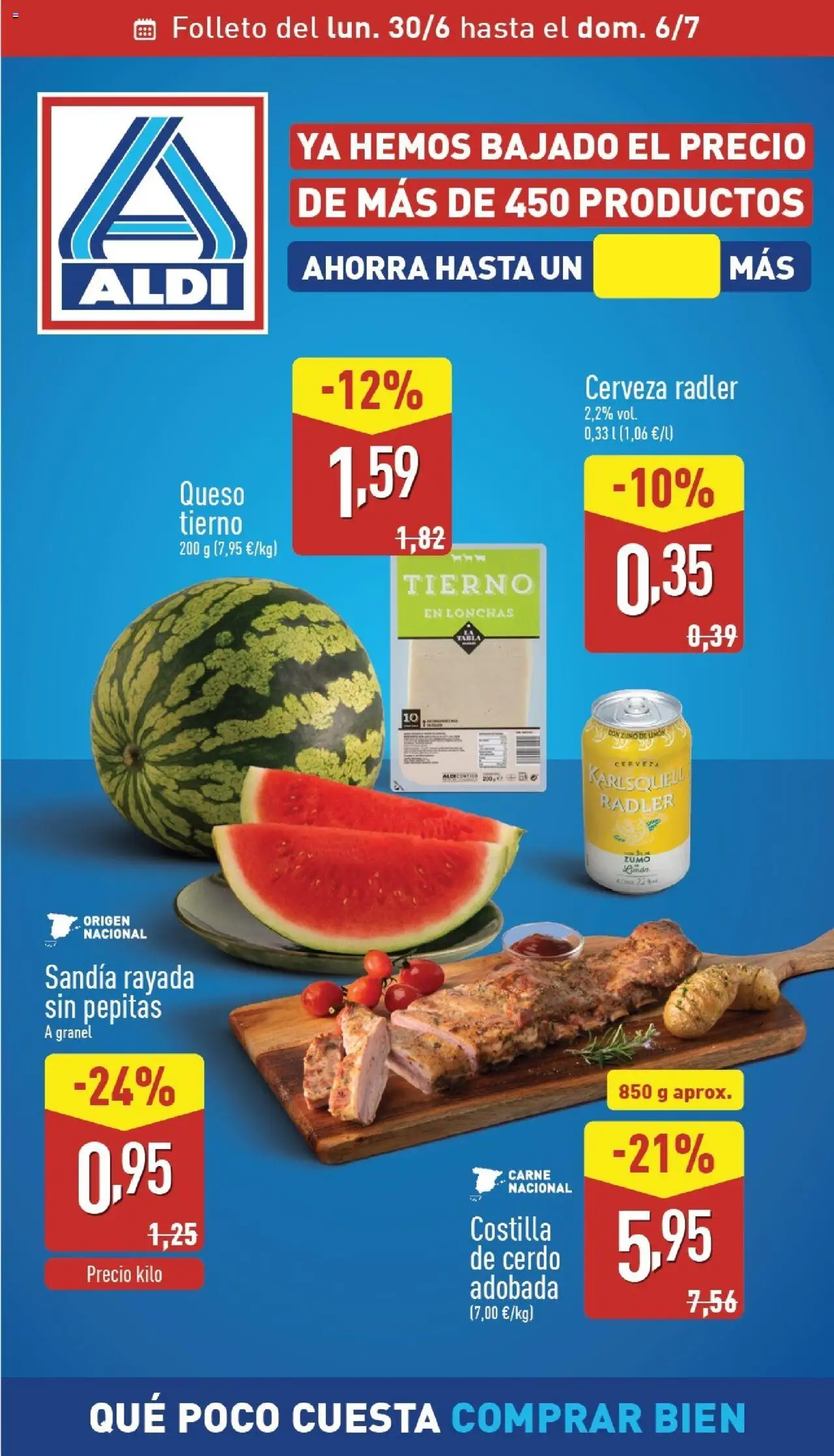 Aldi folleto Península │ válido desde el 30.06.2025 | Página: 1 | Productos: Queso, Cerdo, Ροζ πιπέρι, Sandía