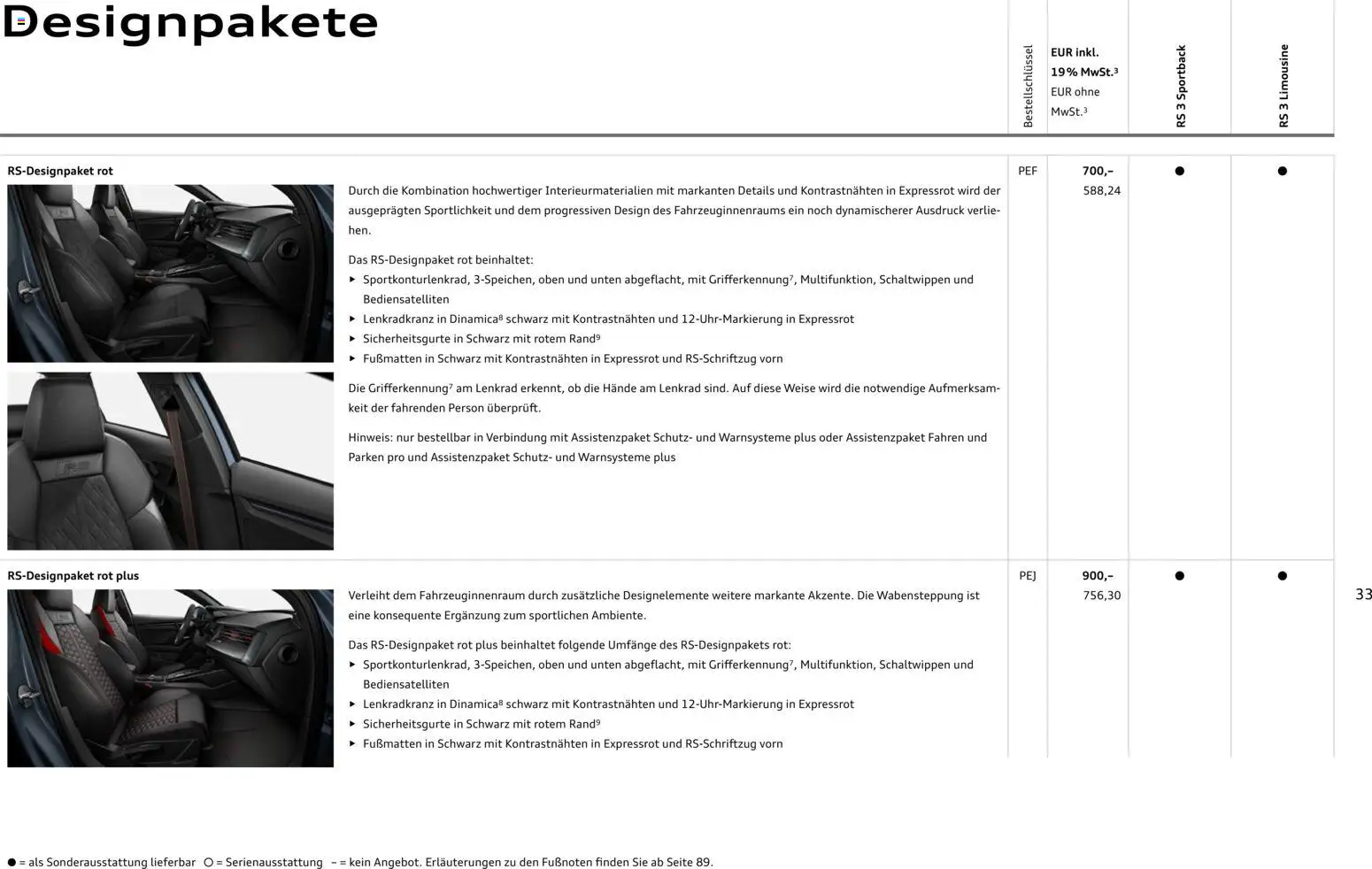 Audi RS 3 Sportback / RS 3 Limousine – gültig ab 25.10.2025 | Seite: 33