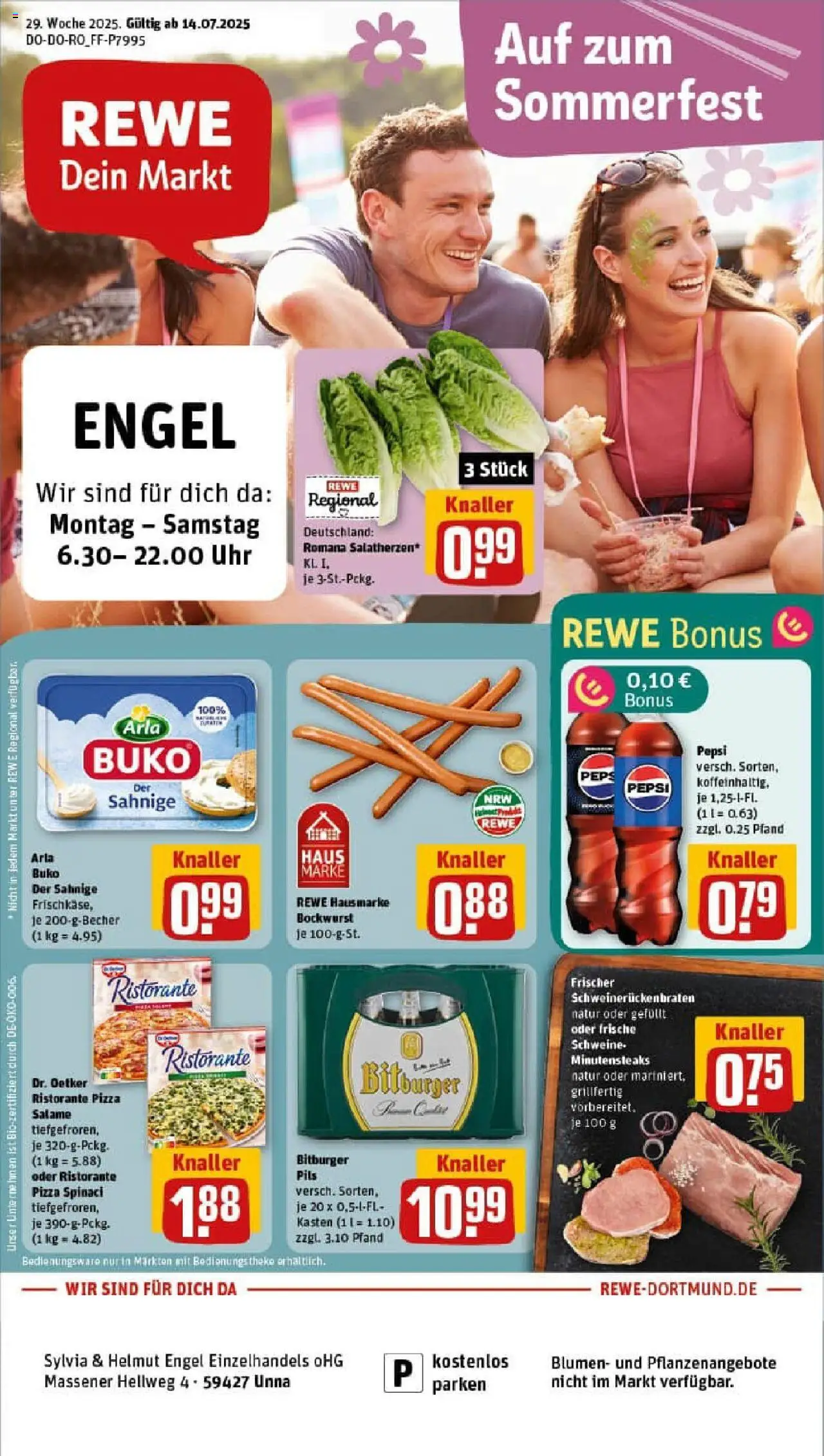 Rewe prospekt Unna	 - gültig ab dem 13.07.2025 | Seite: 1 | Produkte: Pils, Arla buko, Pepsi, Pizza