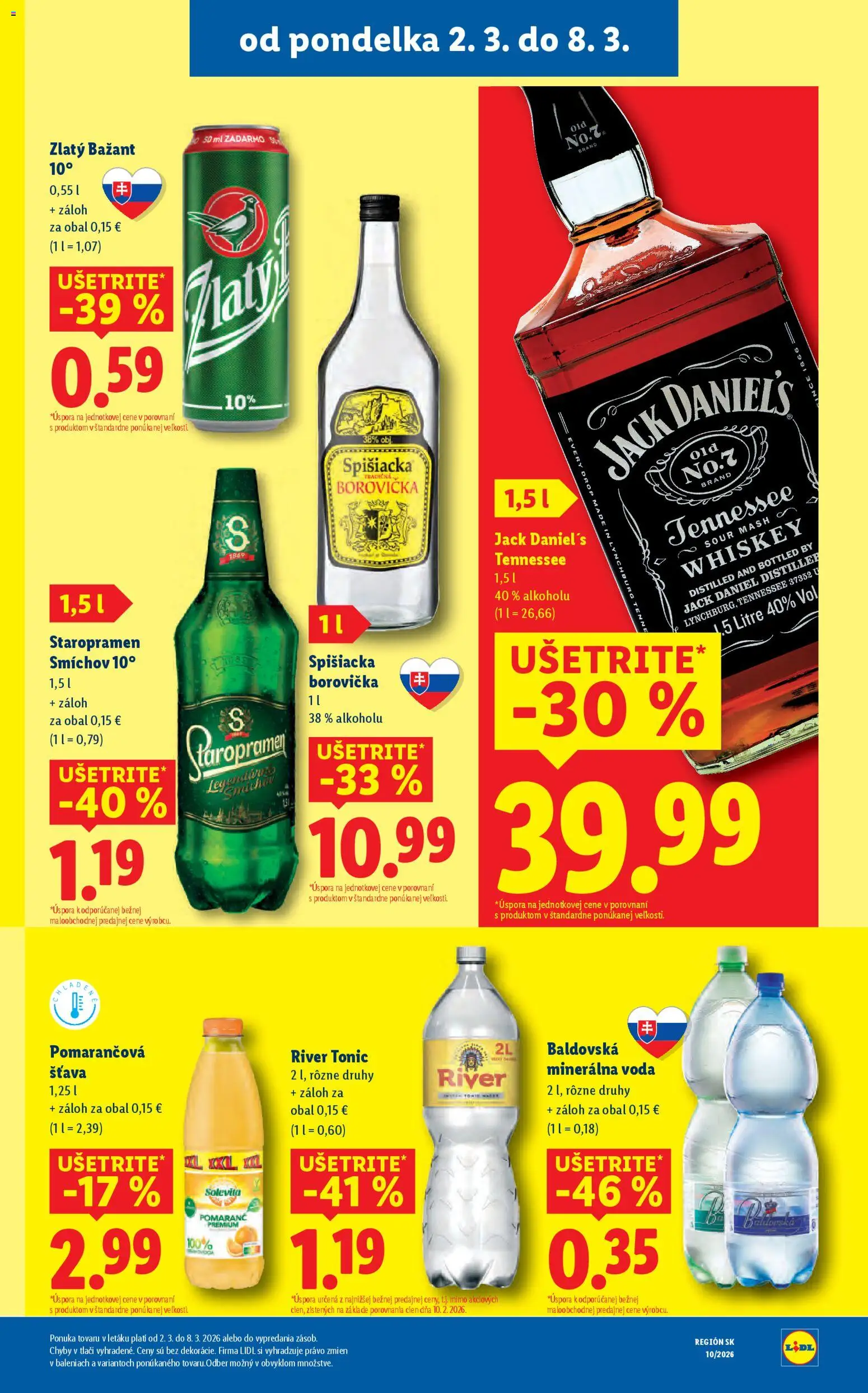 Nové Lidl akcie – leták je platný od 02.03.2026 | Strana: 31 | Produkty: Borovička, Minerálna voda, Baldovská, Jack Daniel's