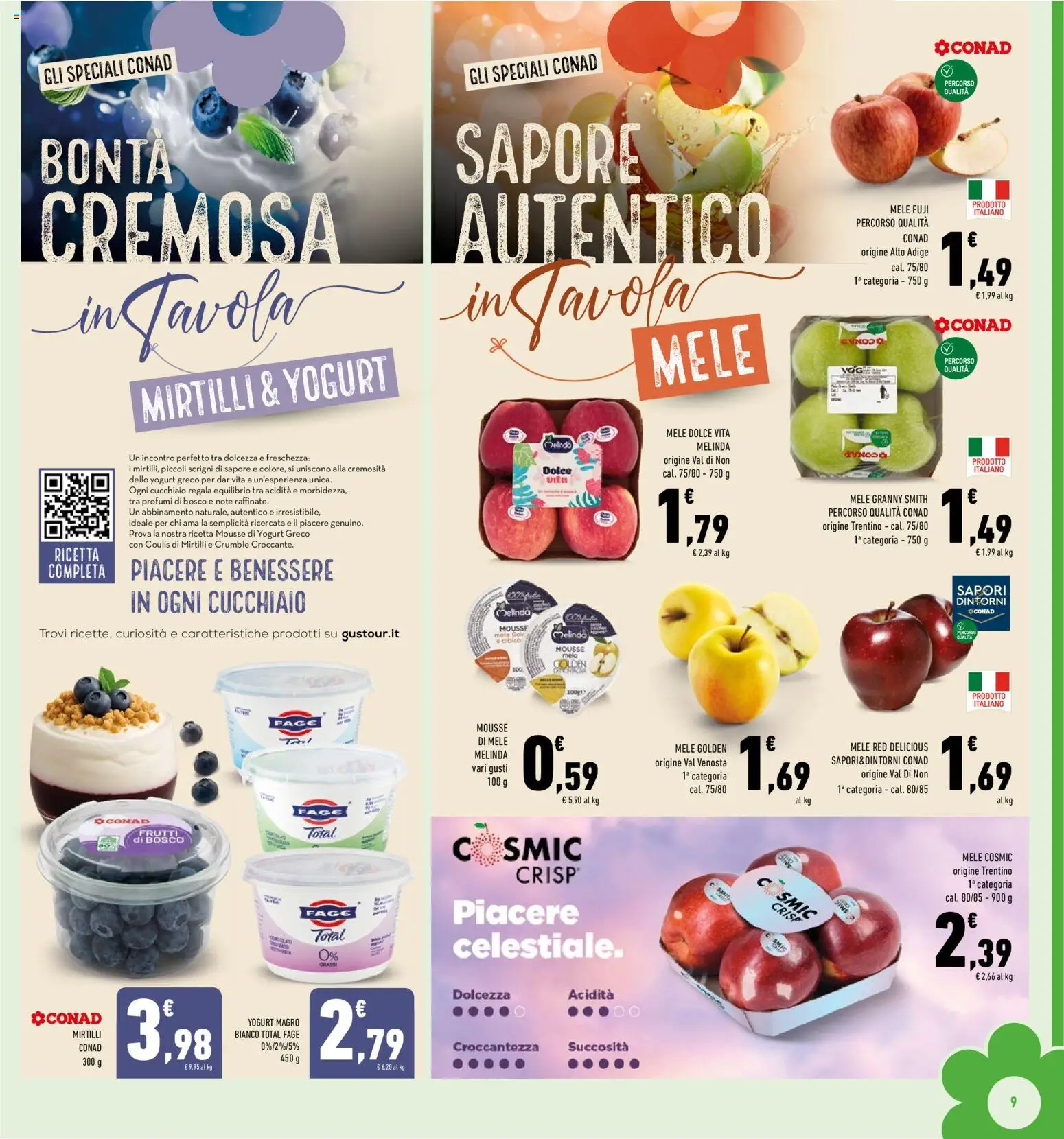 Volantino Conad del 25.02.2026 | Pagina: 9 | Prodotti: Yogurt greco, Yogurt, Mele, Mirtilli