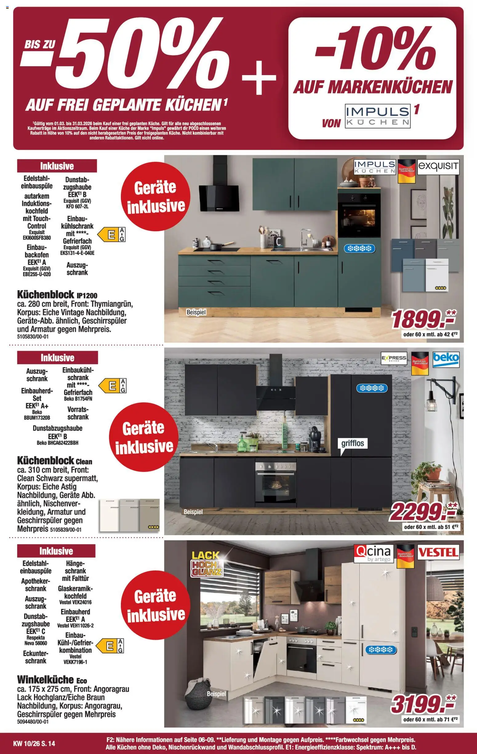 Poco Prospekt 	 – gültig ab 01.03.2026 | Seite: 14 | Produkte: Küchenblock, Küche, Kühlschrank, Kochfeld