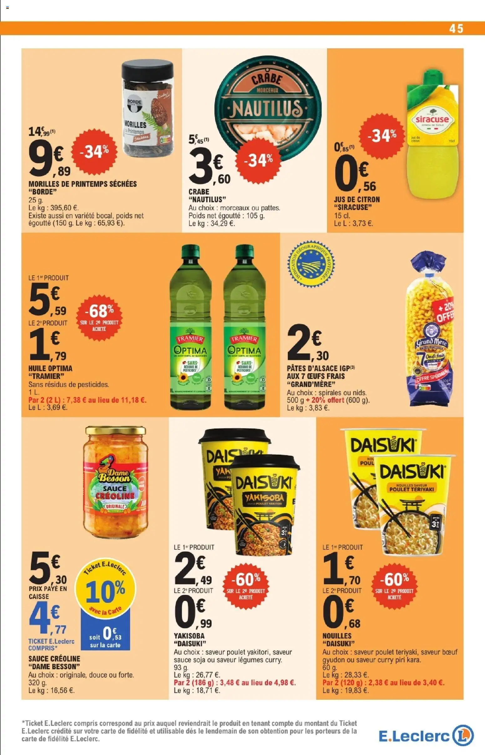 {H1} | Page: 45 | Produits: Jus de citron, Huile, Crabe, Nouilles