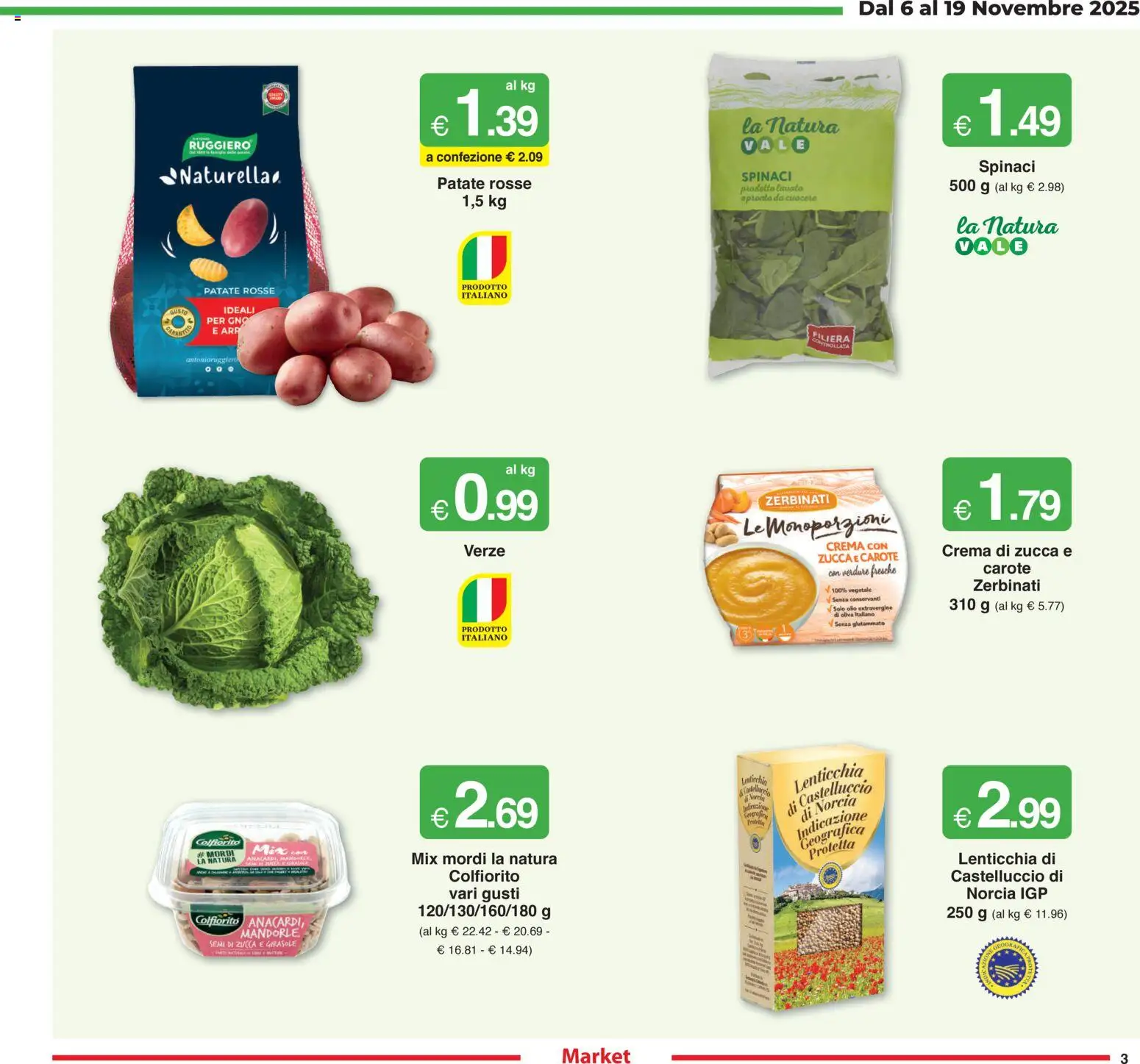 Volantino Sì con Te del 06.11.2025 | Pagina: 3 | Prodotti: Crema, Carote, Mandorle, Spinaci