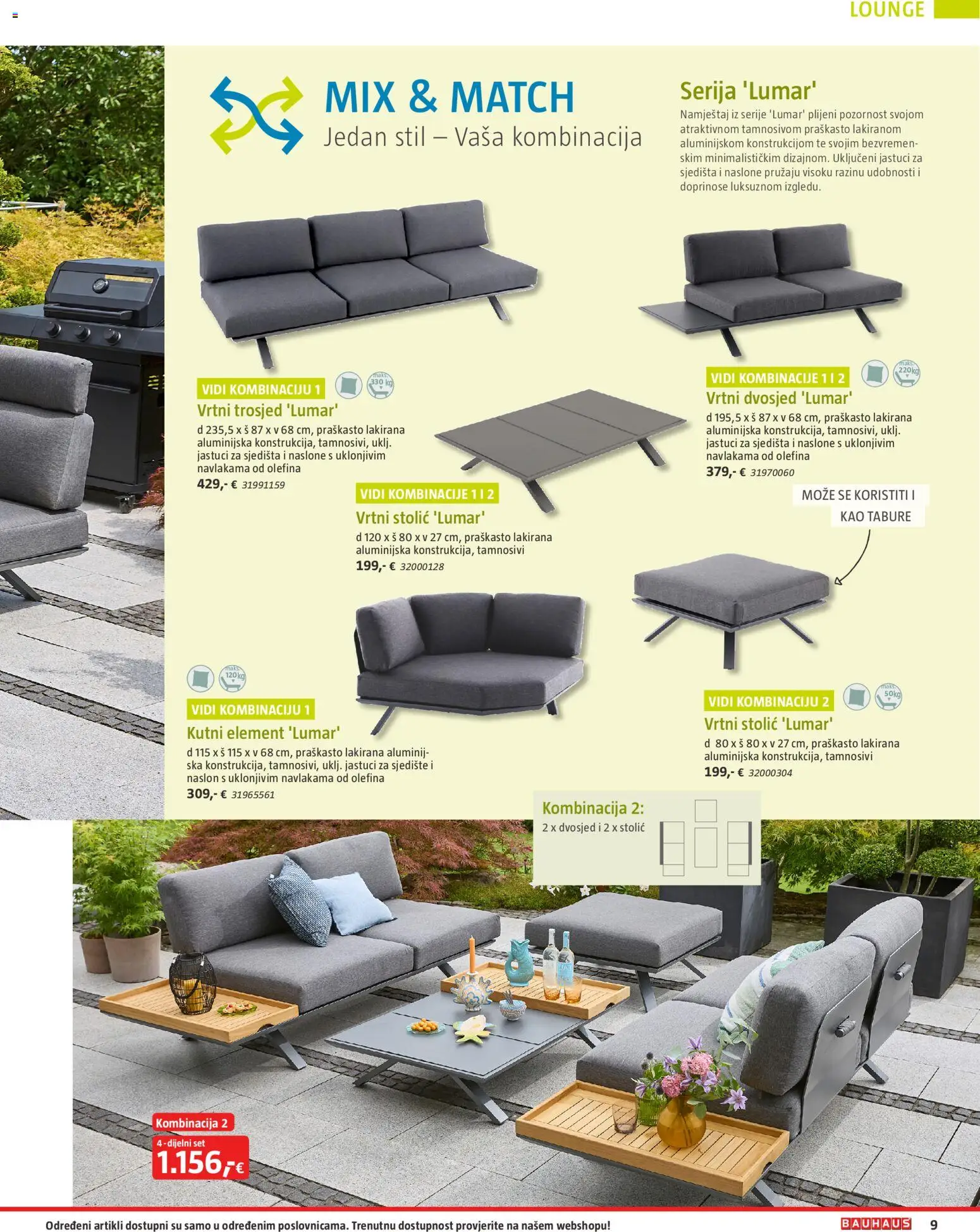 Bauhaus katalog | vrijedi od 23.03.2026 | Stranica: 9 | Proizvodi: Trosjed, Stolić, Vrtni stolić, Tabure
