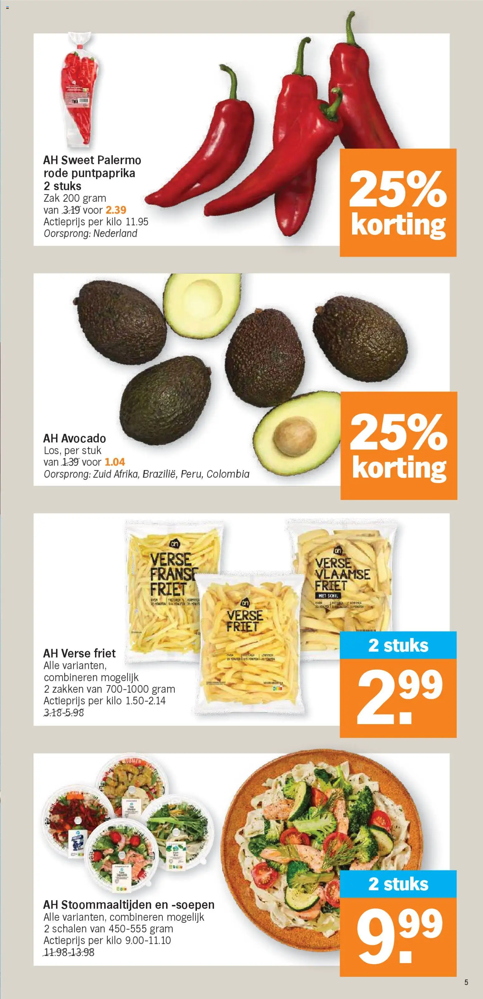 {H1} | Pagina: 5 | Producten: Friet, Zak, Avocado