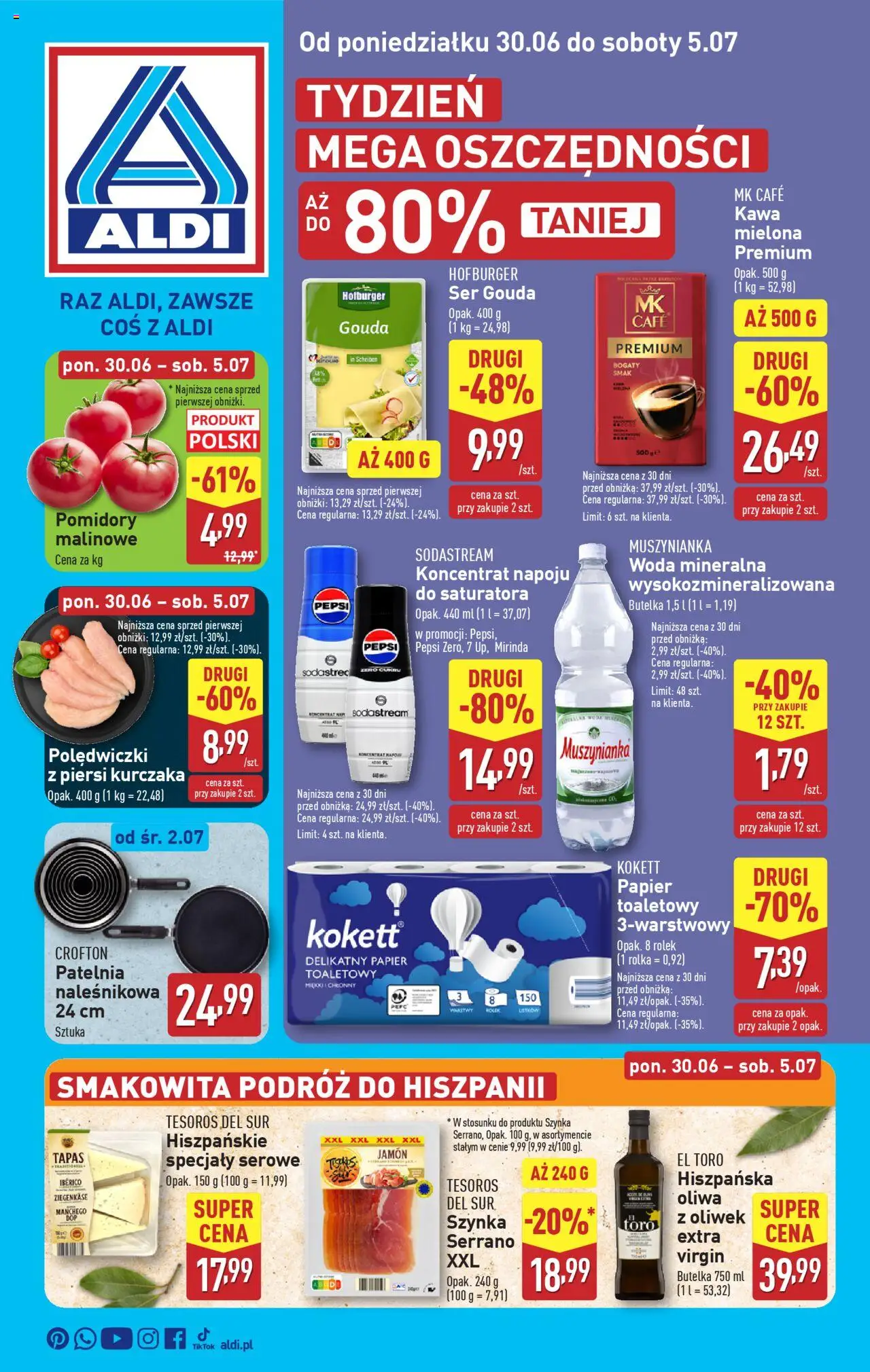 Aldi Gazetka od 30.06.2025 | Strona: 1 | Produkty: Piersi, Szynka, Szynka serrano, Pomidory