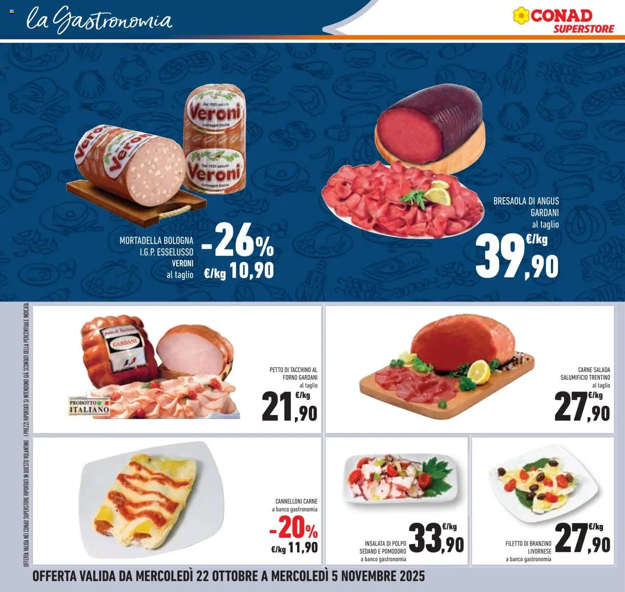 Volantino Conad del 22.10.2025 | Pagina: 38 | Prodotti: Branzino, Tacchino, Sedano, Mortadella