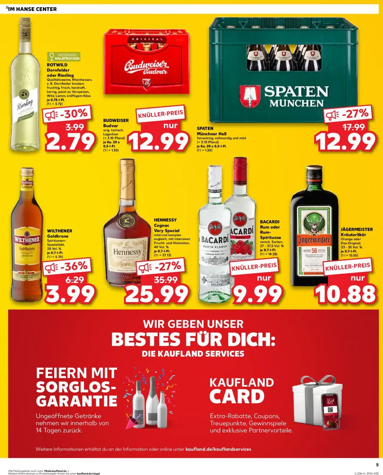 Kaufland prospekt Rostock	 – gültig ab 04.09.2025 | Seite: 5 | Produkte: Bacardi, Käse, Jägermeister, Budweiser