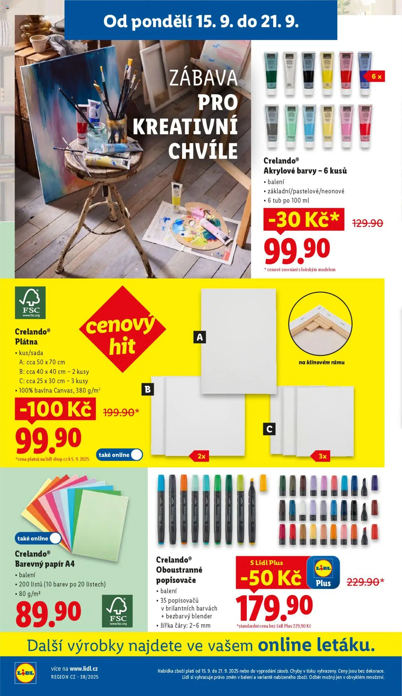 Lidl leták od 15.09.2025 | Strana: 44 | Produkty: Akrylové barvy, Papír A4, Barvy