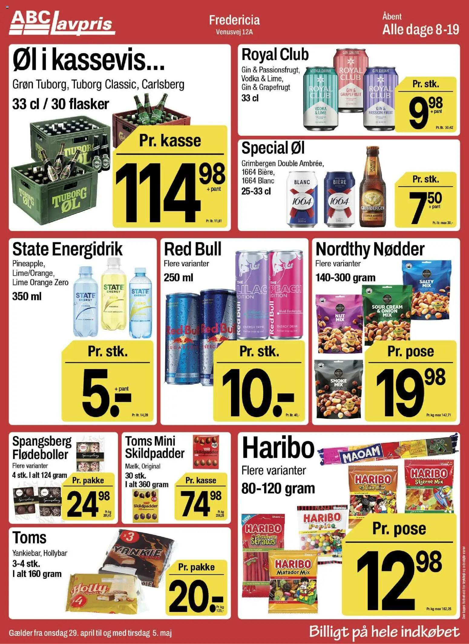 Abc Lavpris tilbudsavis – gyldig fra 29.04.2026 | Side: 12 | Produkter: Øl, Gin, Nødder, Flødeboller