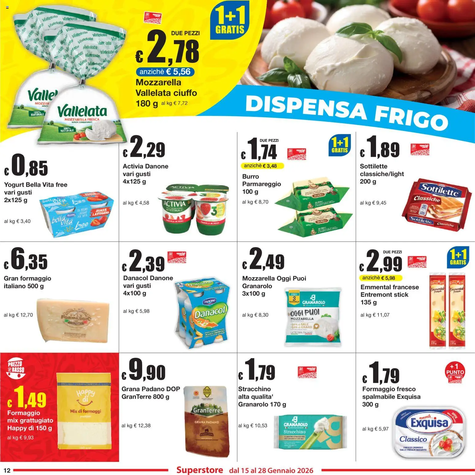 Volantino Sì con Te del 15.01.2026 | Pagina: 12 | Prodotti: Yogurt, Formaggio, Grana Padano, Emmental