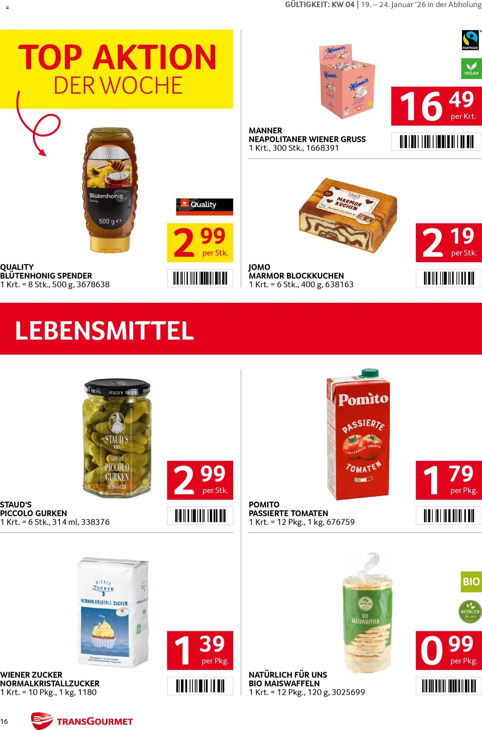 Transgourmet Flugblatt gültig ab 19.01.2026 | Seite: 16 | Produkte: Gurken, Zucker, Libacomb, Tomaten