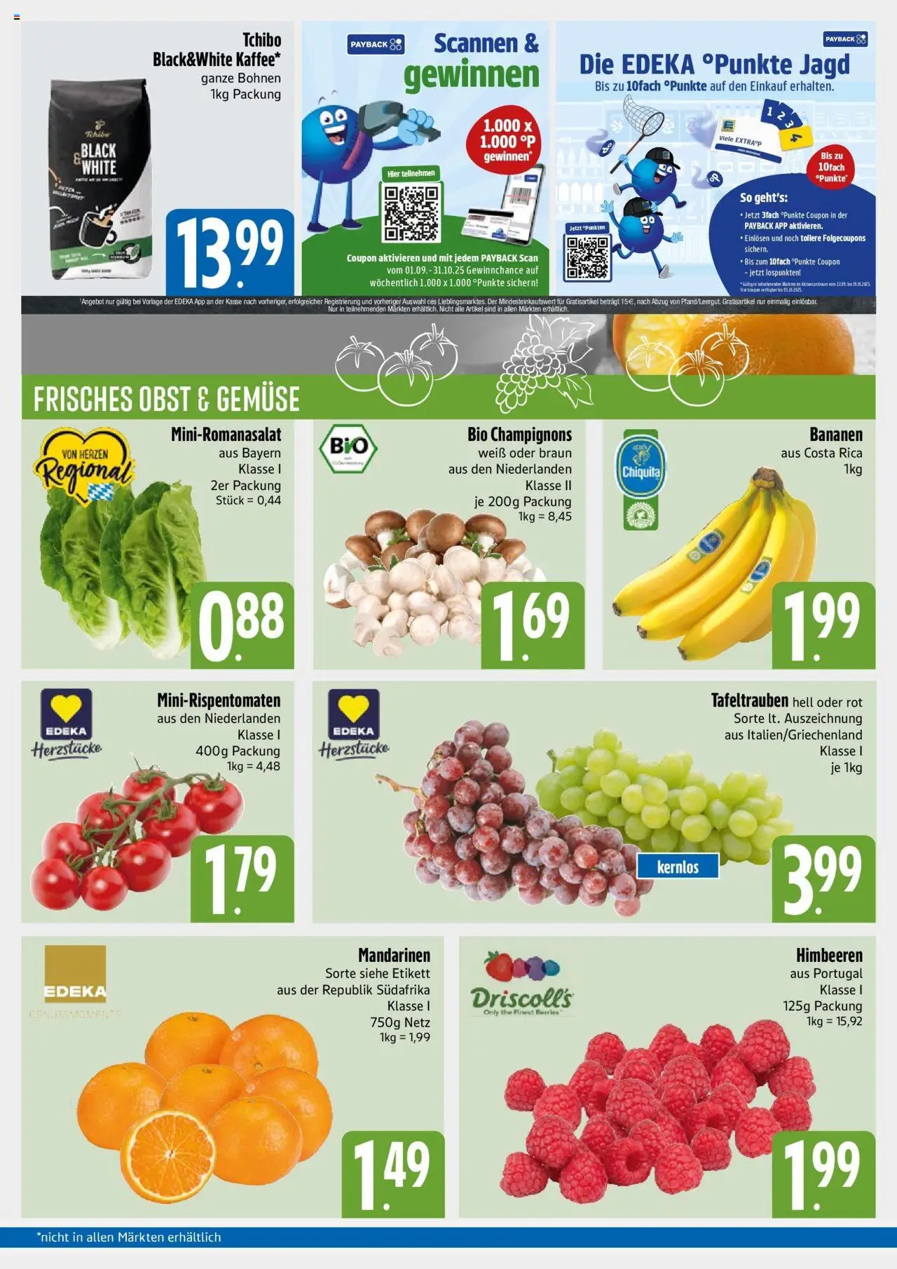 Edeka prospekt München	 – gültig ab 28.09.2025 | Seite: 3 | Produkte: Himbeeren, Bananen, Mandarinen, Champignons