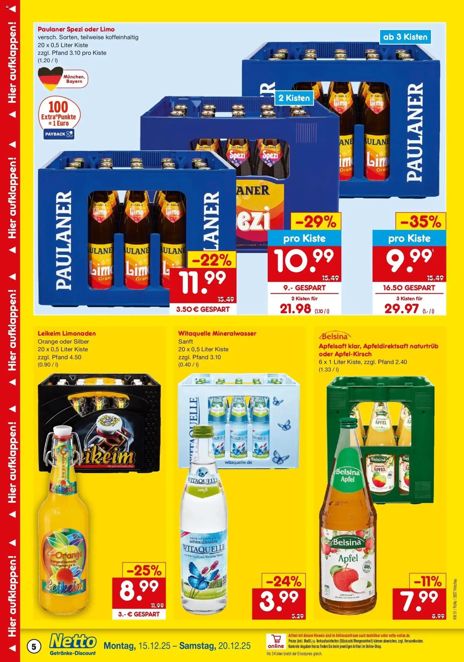 Netto Marken-Discount prospekt Hirschau	 – gültig ab 15.12.2025 | Seite: 5 | Produkte: Paulaner spezi, Apfelsaft, Mineralwasser, Paulaner
