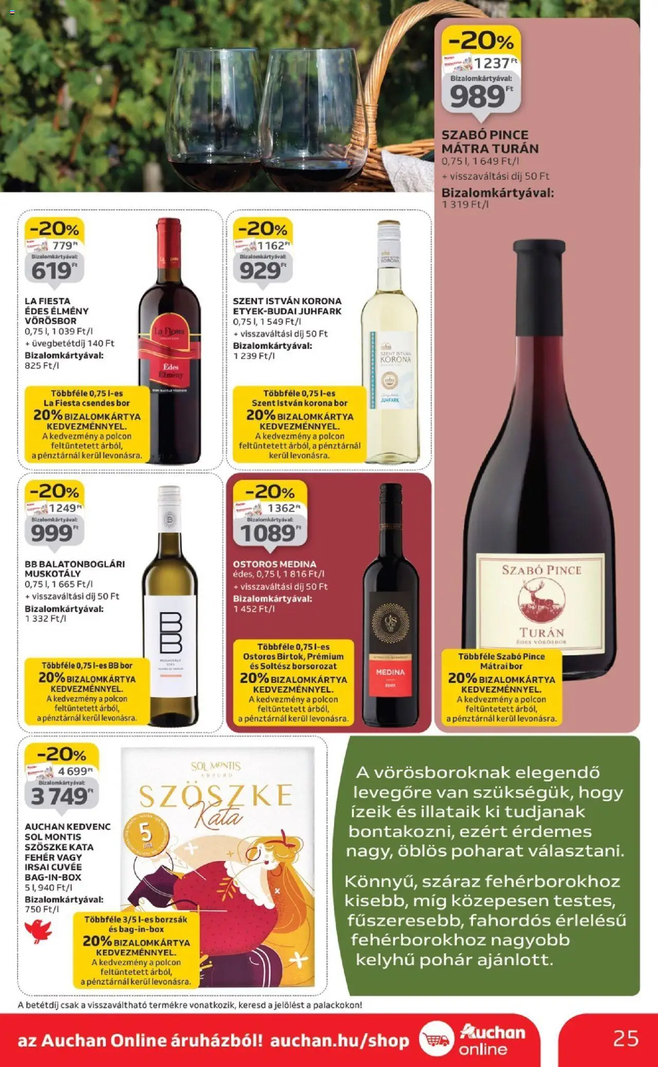 Auchan akciós ujság - amely érvényes a következő dátumtól: 02.10.2025 | Oldal: 25 | Termékek: Bor, Vörösbor, Pohár