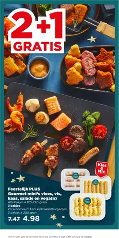 Feestelijk PLUS Gourmet mini's vlees, vis, kaas, salade en vega(n), Alle bakjes à 120-220 gram, 3 bakjes - Voorbeeld van een folder van Plus, geldig van 17.12.2025 | Pagina: 14