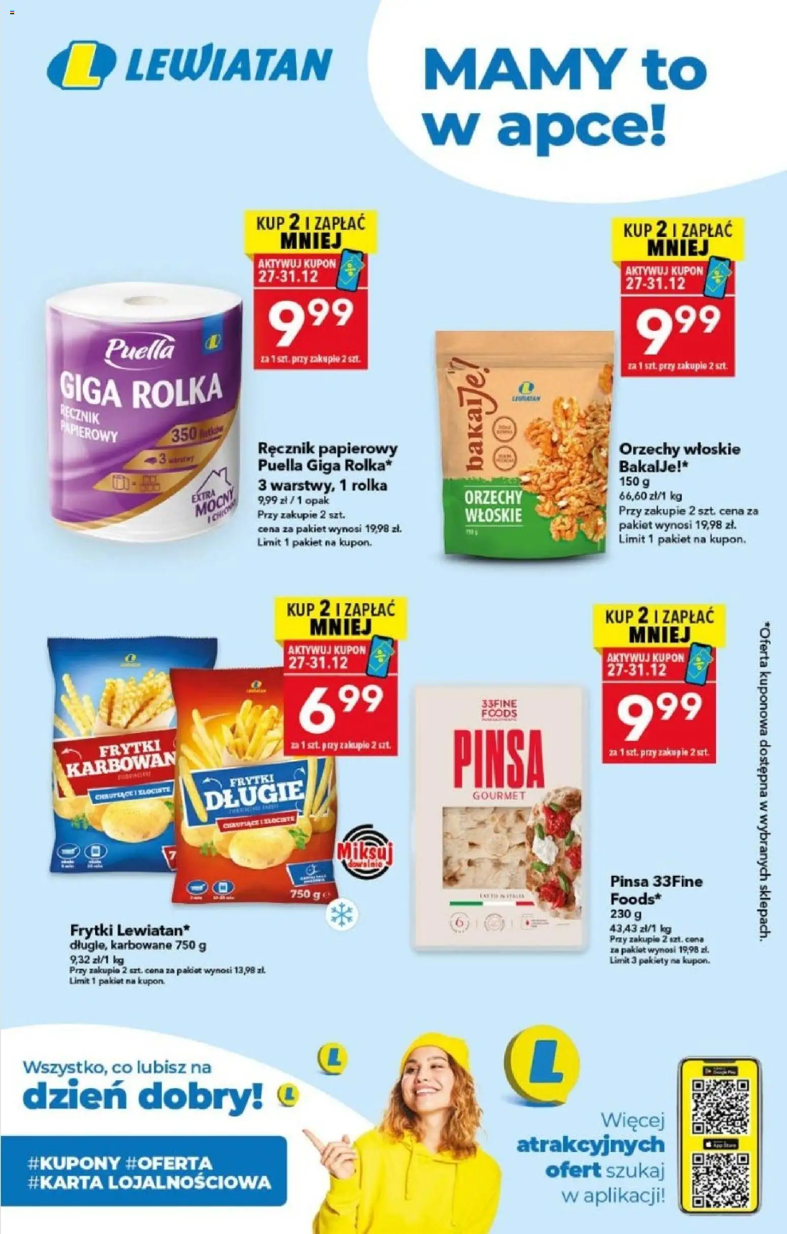 Lewiatan gazetka - Mamy to w apce od 27.12.2025 | Strona: 1 | Produkty: Orzechy włoskie, Pinsa, Frytki, Ręcznik papierowy