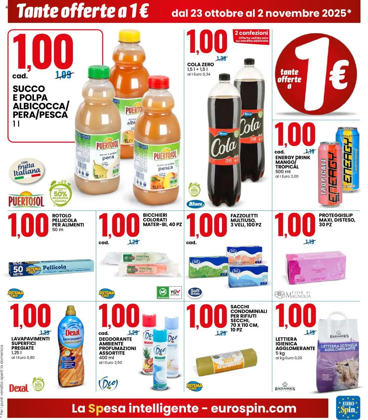 Volantino Eurospin del 23.10.2025 | Pagina: 5 | Prodotti: Succo, Proteggi slip, Slip, Pellicola