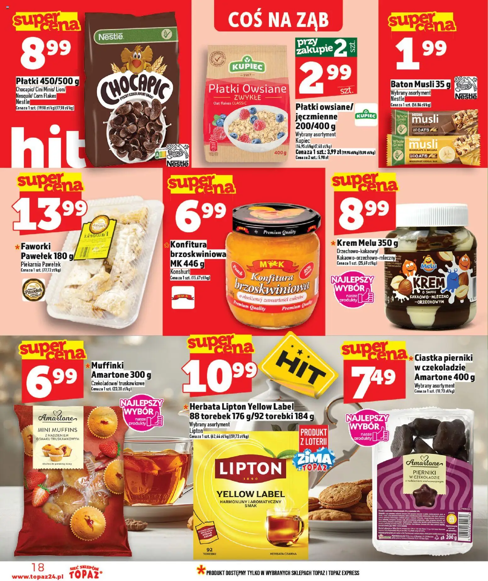 Topaz Gazetka od 15.01.2026 | Strona: 18 | Produkty: Pierniki, Płatki owsiane, Herbata, Płatki