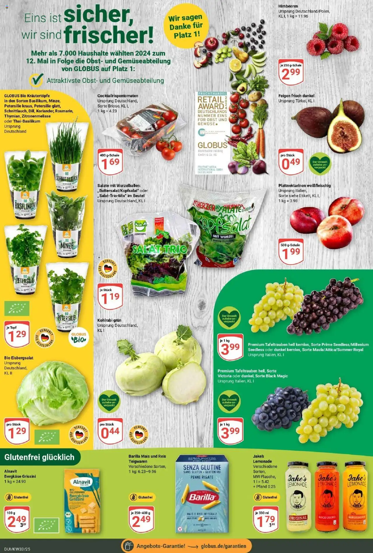 Globus prospekt Duisburg	 - gültig ab dem 11.08.2025 | Seite: 6 | Produkte: Himbeeren, Barilla, Eisbergsalat, Obst
