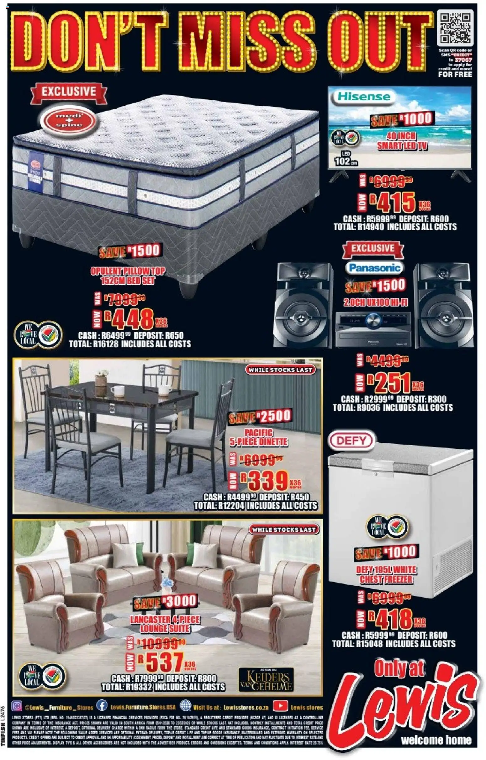 New Lewis Stores catalogue – valid from 05.01.2026 | Page: 12 | Products: Freezer, Bed, TV, Lounge suite