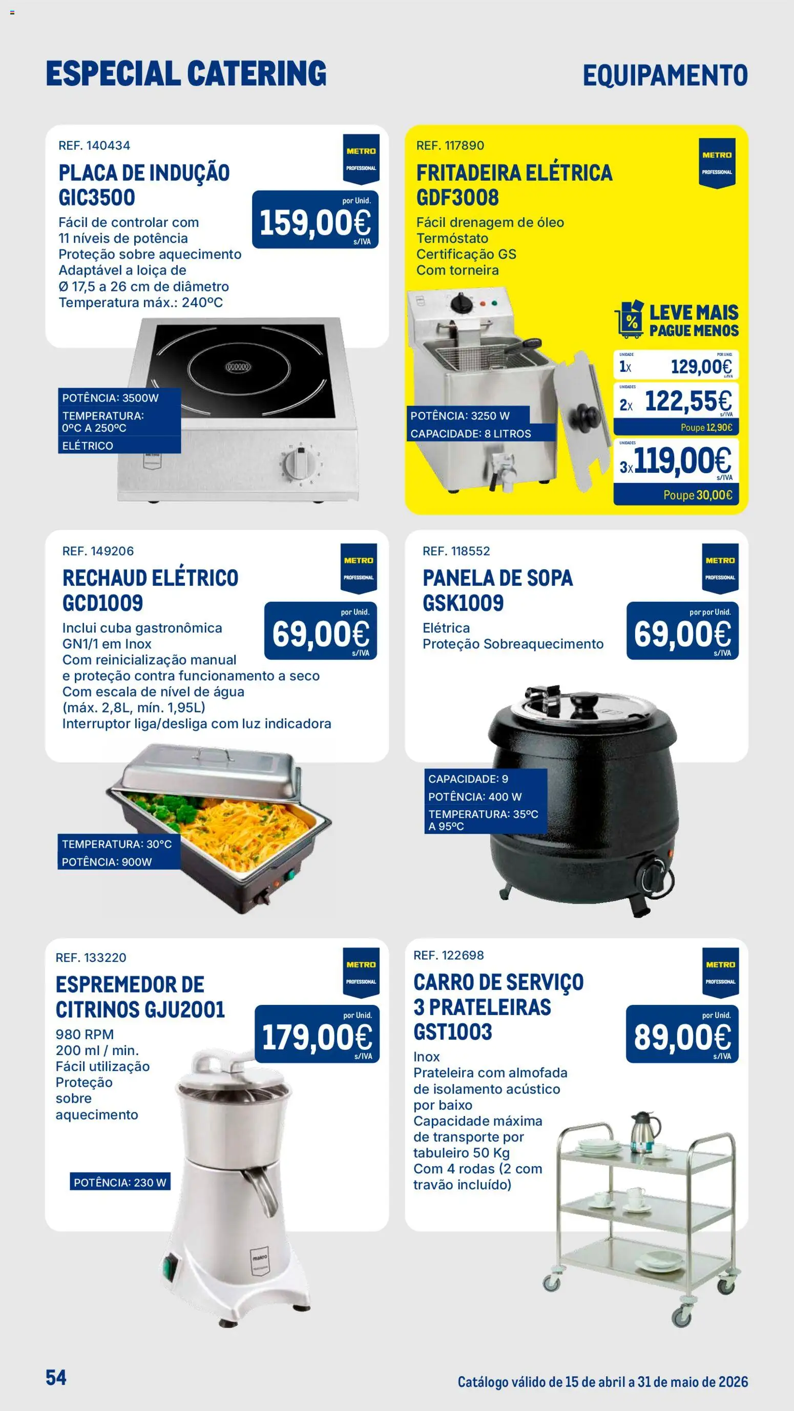 Makro Especial Catering │ válido de 15.04.2026 | Página: 54 | Produtos: Agua, Espremedor, Fritadeira elétrica, Almofada