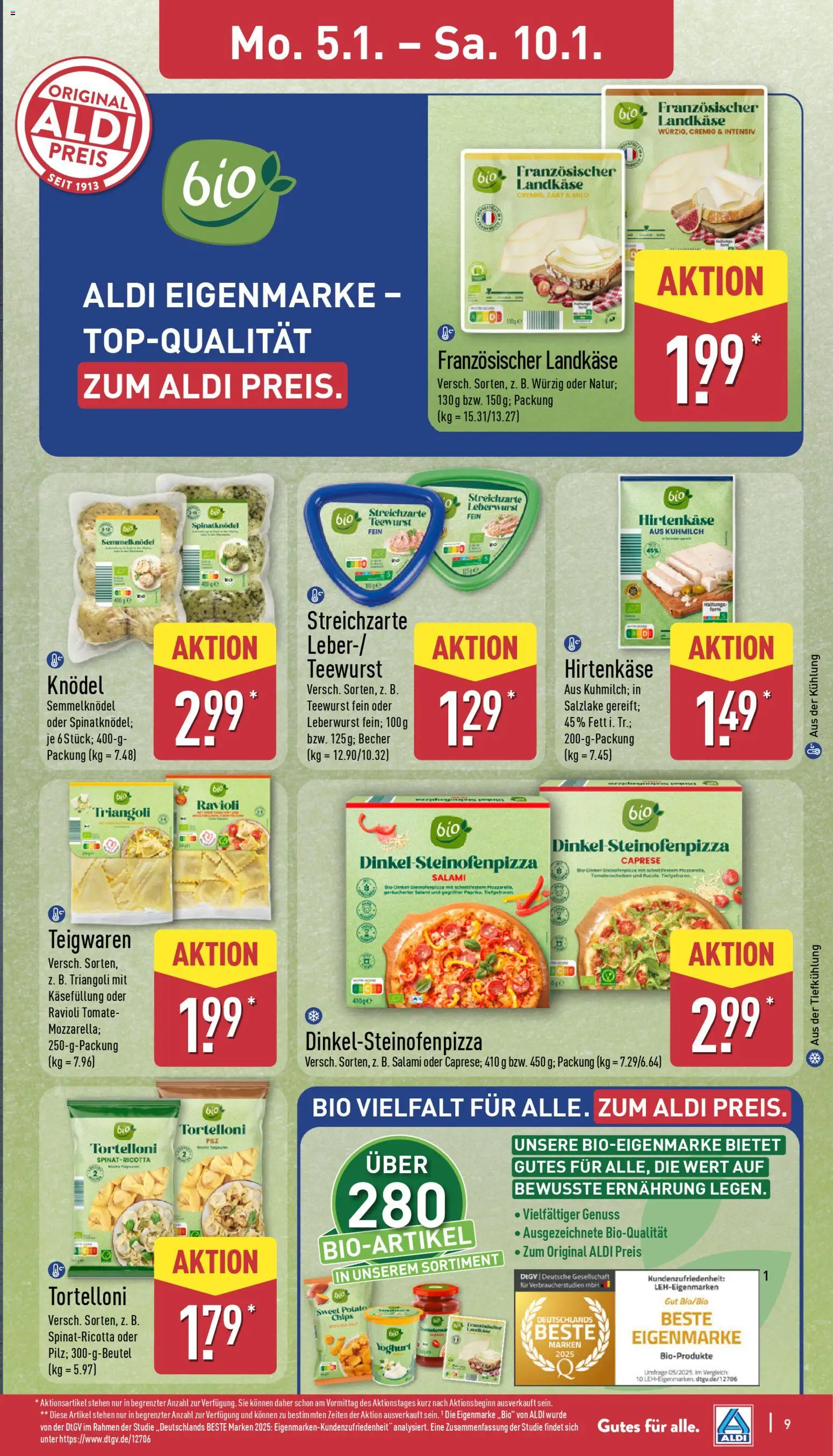 Aldi Prospekt 	 – gültig ab 05.01.2026 | Seite: 9 | Produkte: Mozzarella, Salami, Chips