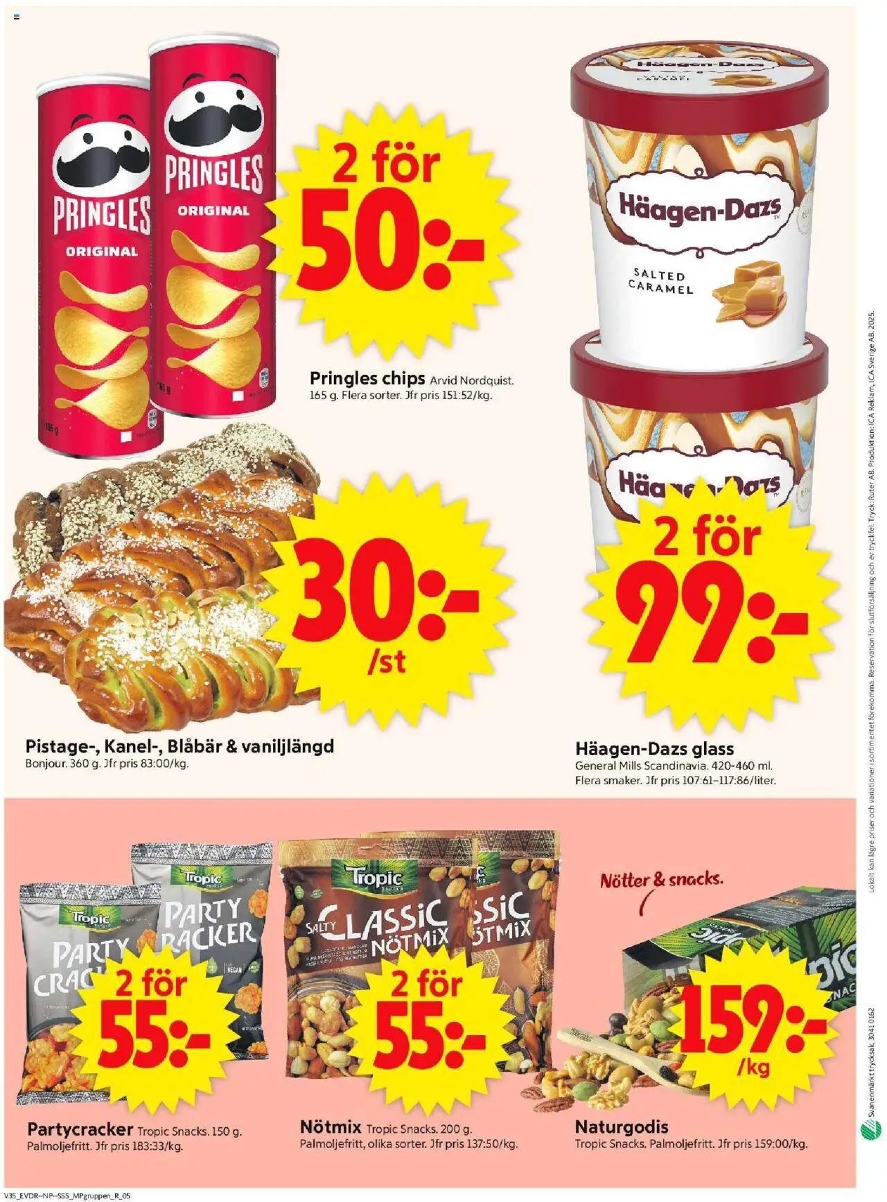 ICA Supermarket reklamblad aktuell från 25.08.2025 | Sida: 18 | Produkter: Pringles, Chips, Glass, Blåbär