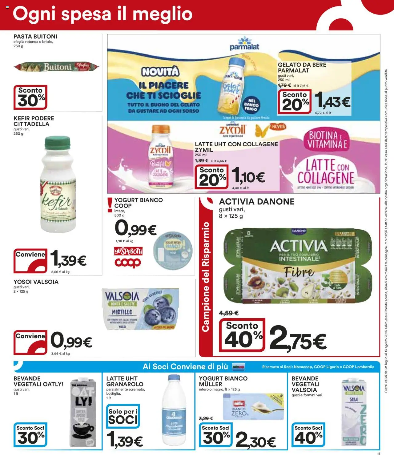 Volantino Ipercoop del 31.07.2025 | Pagina: 15 | Prodotti: Gelato, Latte, Pasta, Data