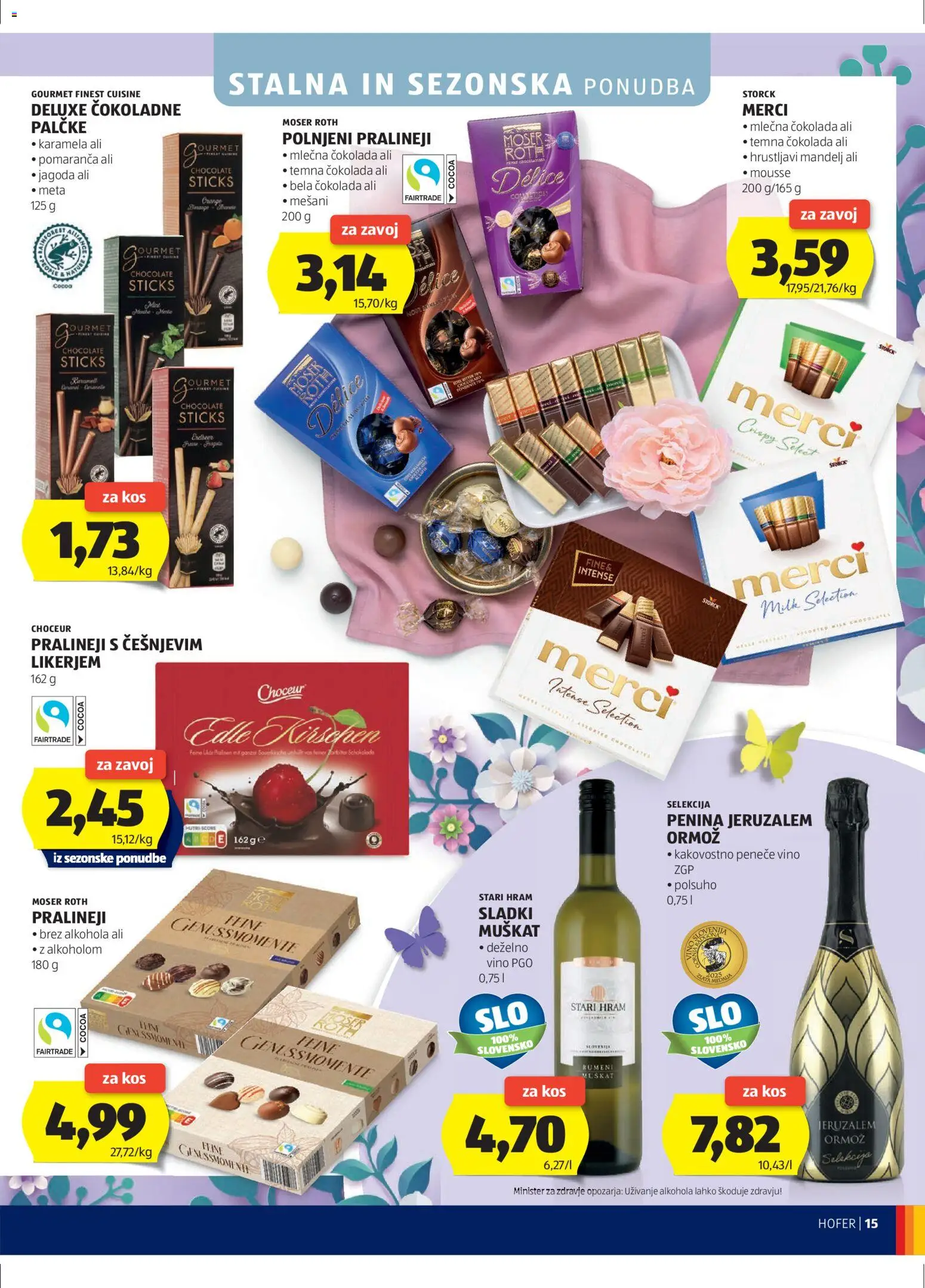 Hofer SI katalog | vrijedi od 18.03.2026 | Stranica: 15 | Proizvodi: Čokolada, Vino, Merci, Karamela