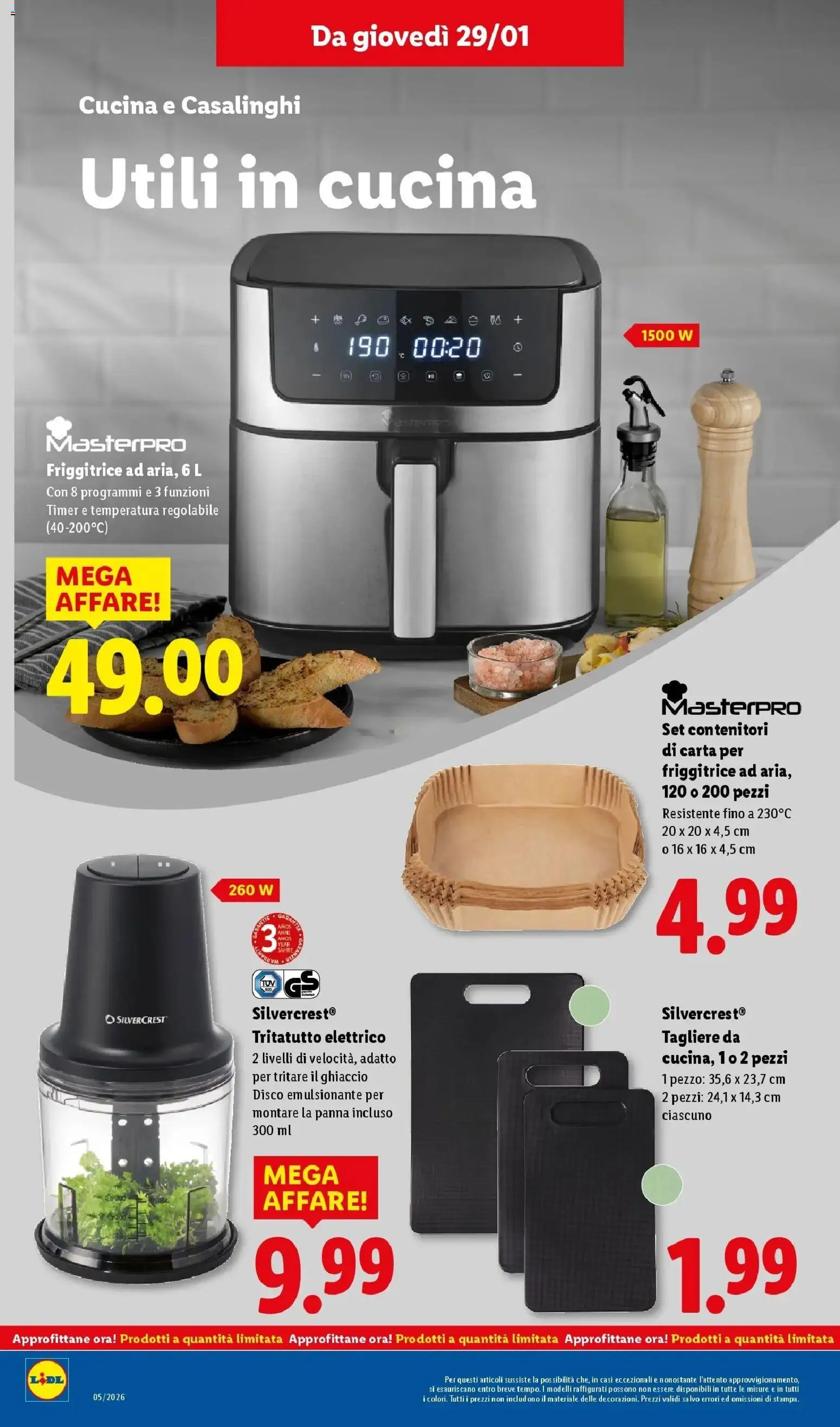 Volantino Lidl del 22.01.2026 | Pagina: 43 | Prodotti: Tritatutto, Tagliere, Disco, Friggitrice