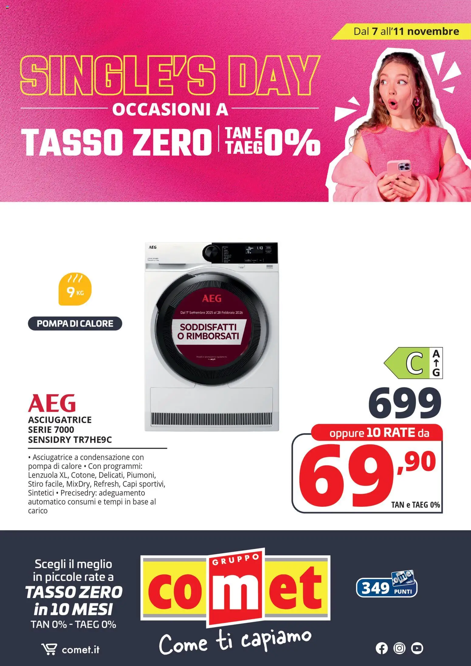 Volantino Comet del 07.11.2025 | Pagina: 48 | Prodotti: Asciugatrice, Lenzuola
