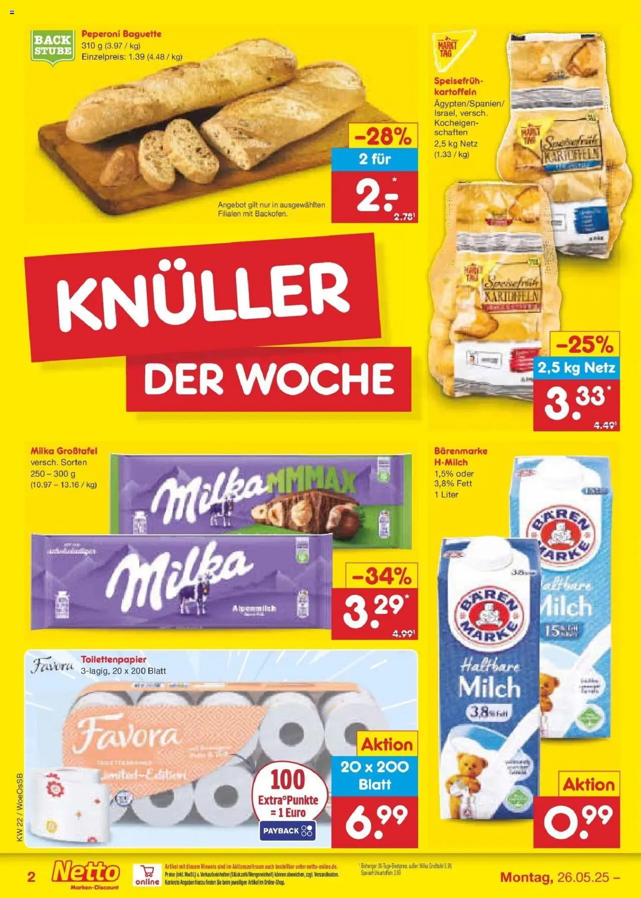 Netto Marken-Discount prospekt Gemmingen	 - gültig ab dem 26.05.2025 | Seite: 2 | Produkte: Milch, Haltbare milch, Baguette, Kartoffeln