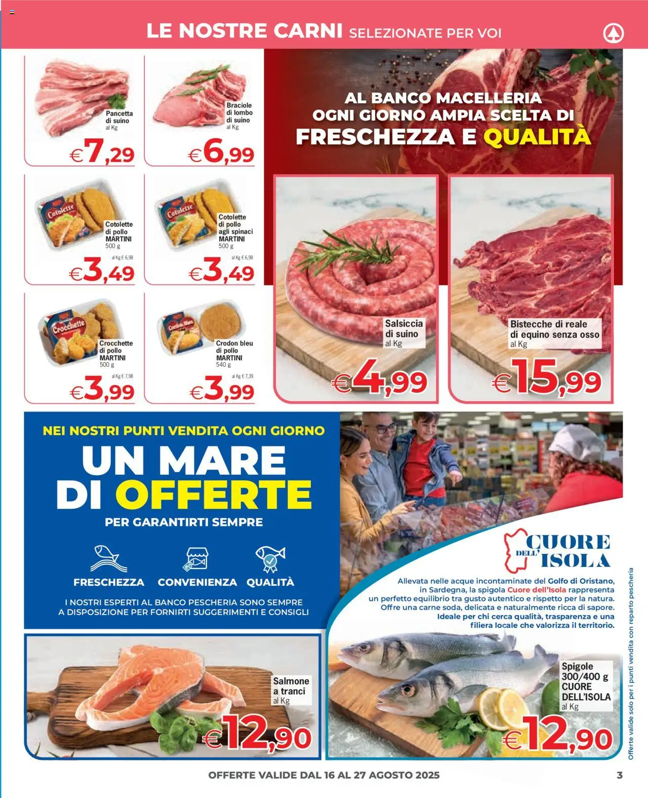 Volantino Despar del 16.08.2025 | Pagina: 3 | Prodotti: Salmone, Pancetta, Spinaci, Spigola