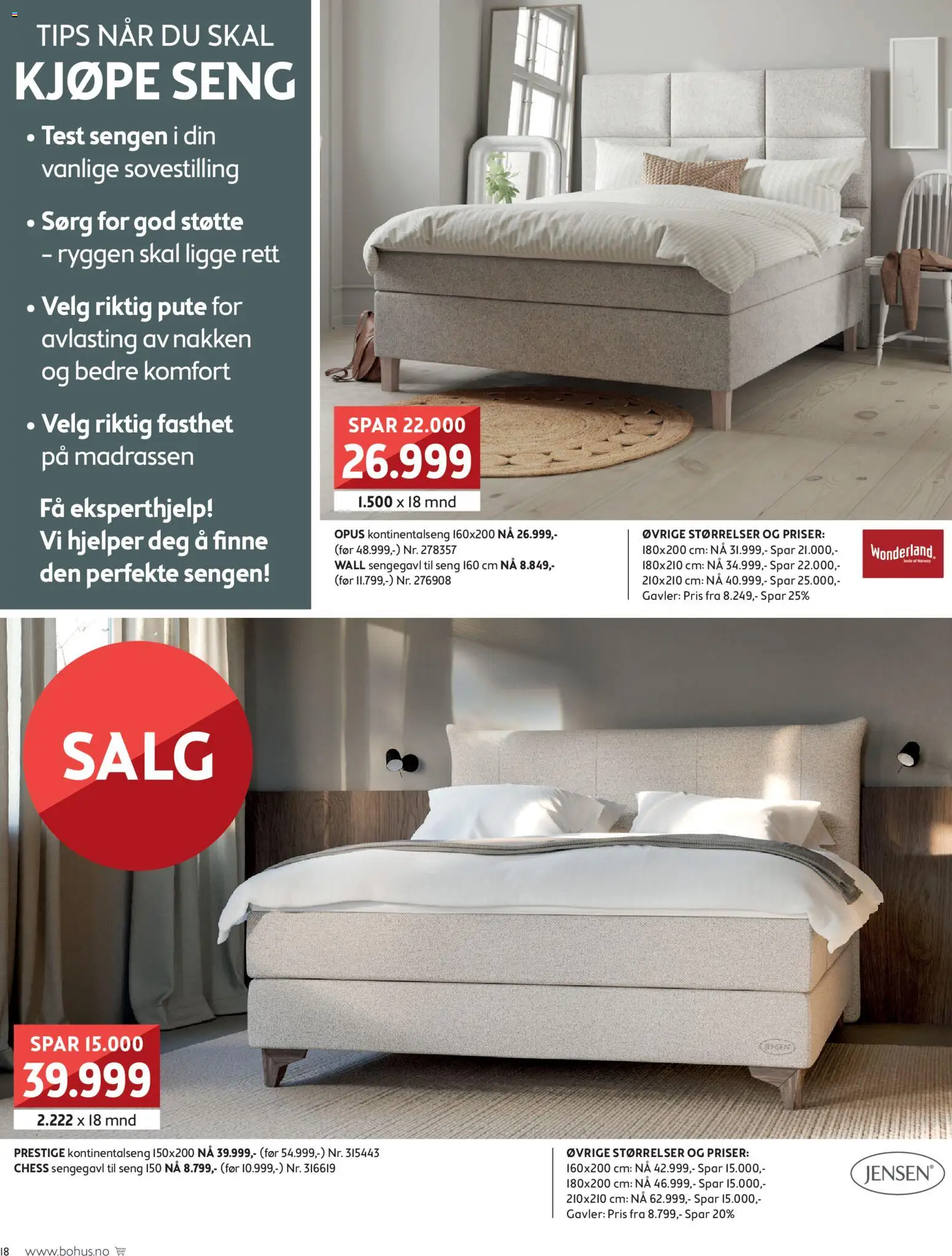 {H1} | Side: 18 | Produkter: Kontinentalseng, Seng, Pute, Sengegavl