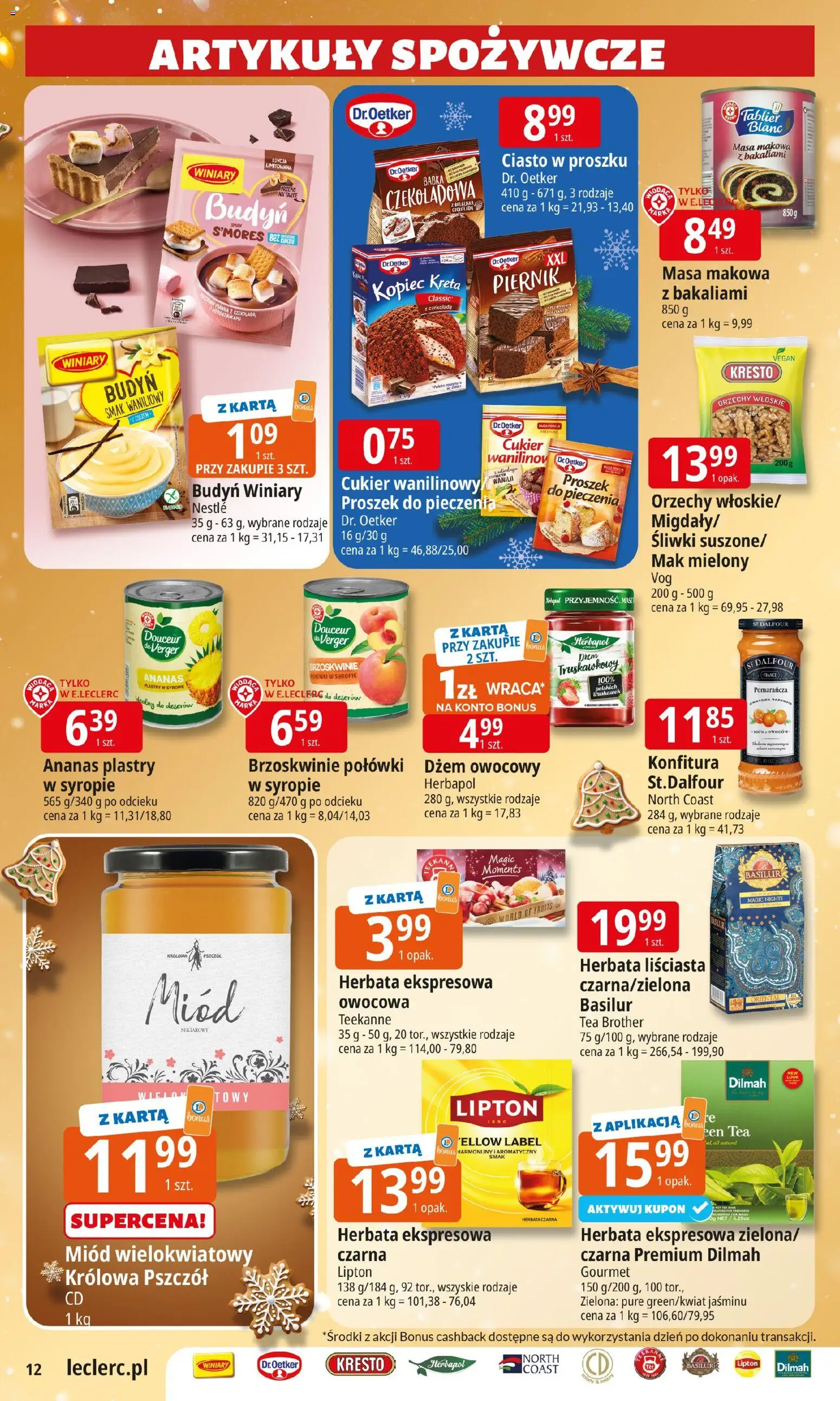 E.Leclerc Gazetka - Warszawa Bielany od 09.12.2025 | Strona: 12 | Produkty: Miód, Czekolada, Herbata, Brzoskwinie