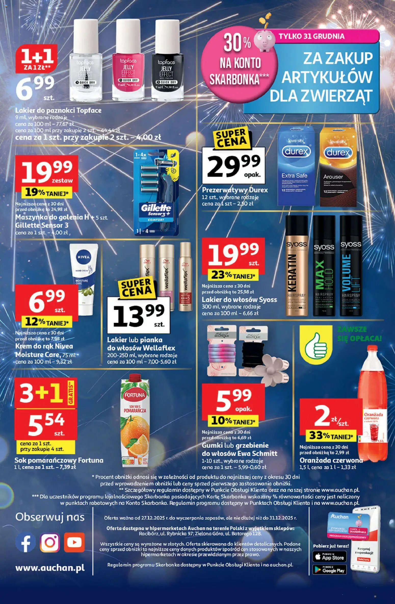 Auchan Gazetka - Sylwestrowe Okazje od 27.12.2025 | Strona: 14 | Produkty: Gillette sensor 3, Gillette, Sok pomarańczowy, Maszynka do golenia