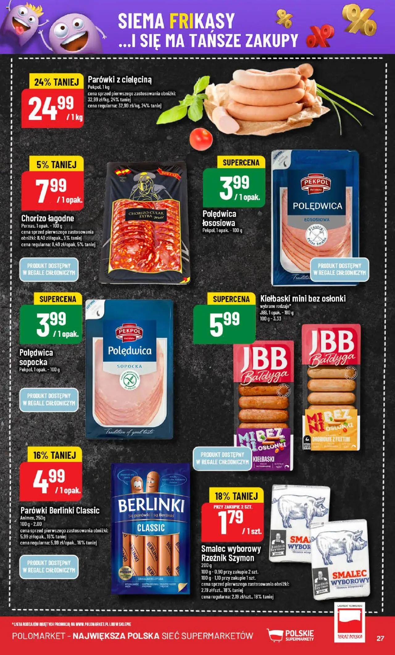 POLOmarket Gazetka od 18.06.2025 | Strona: 27 | Produkty: Parówki berlinki, Smalec wyborowy, Parówki, Kiełbaski